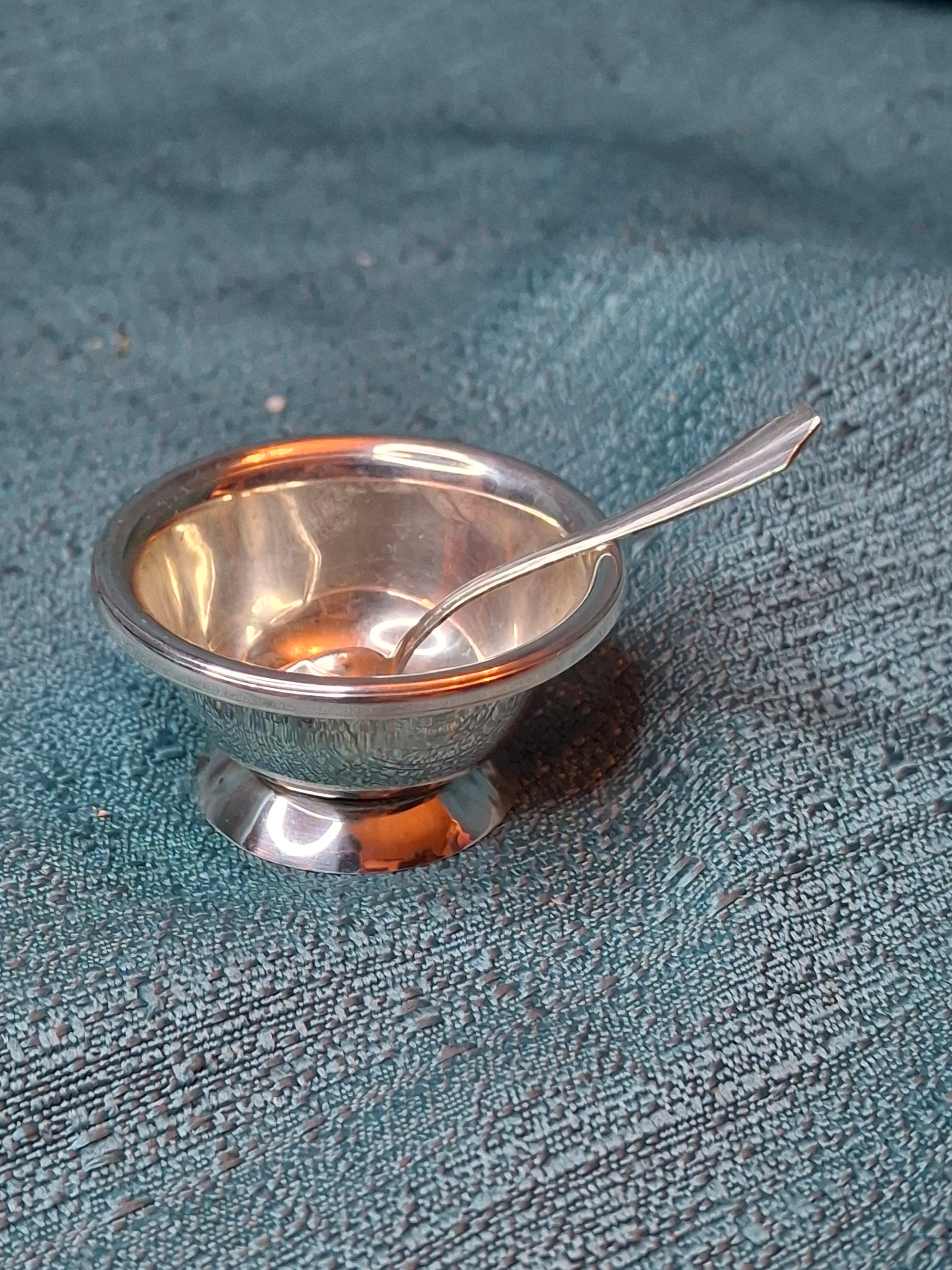 Antique Currier & Roby Sterling Silver Open Salt Cellar & Shell Spoon Set 12g