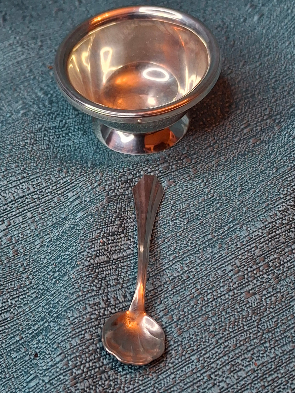 Antique Currier & Roby Sterling Silver Open Salt Cellar & Shell Spoon Set 12g