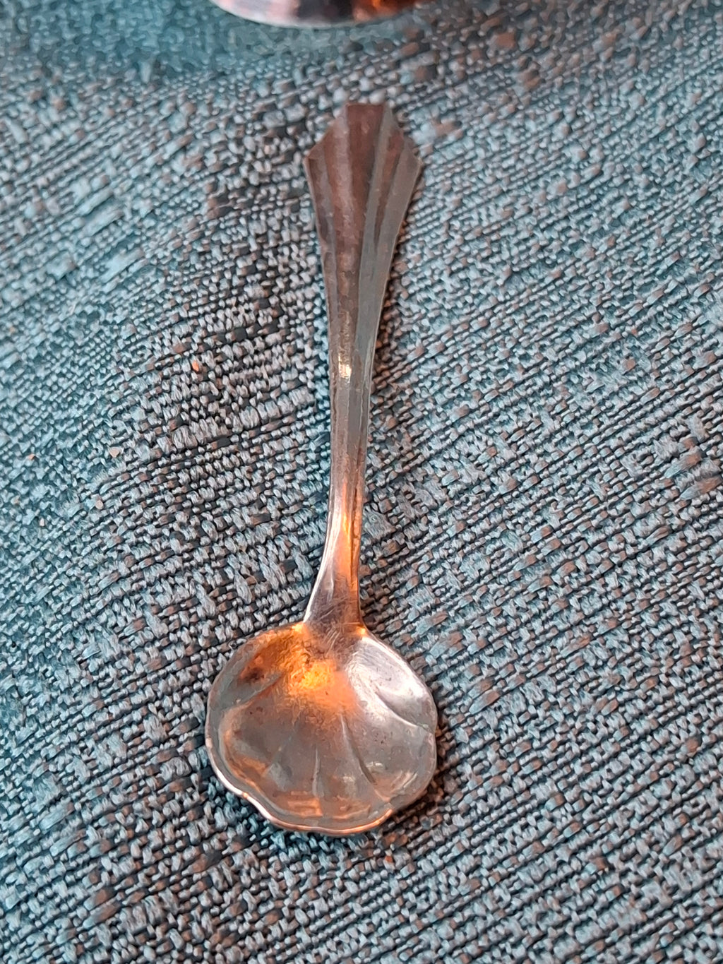 Antique Currier & Roby Sterling Silver Open Salt Cellar & Shell Spoon Set 12g
