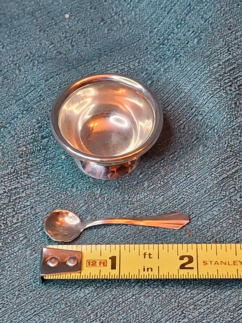Antique Currier & Roby Sterling Silver Open Salt Cellar & Shell Spoon Set 12g