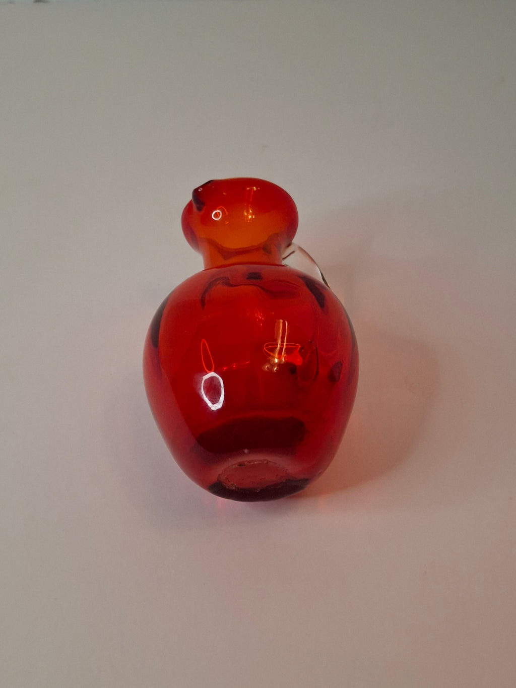 Antique Ruby Red Glass Miniature Pitcher Applied Clear Handle Rough Pontil 4.25"