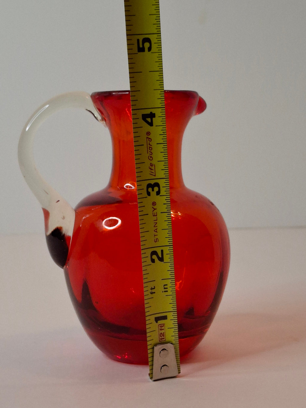 Antique Ruby Red Glass Miniature Pitcher Applied Clear Handle Rough Pontil 4.25"