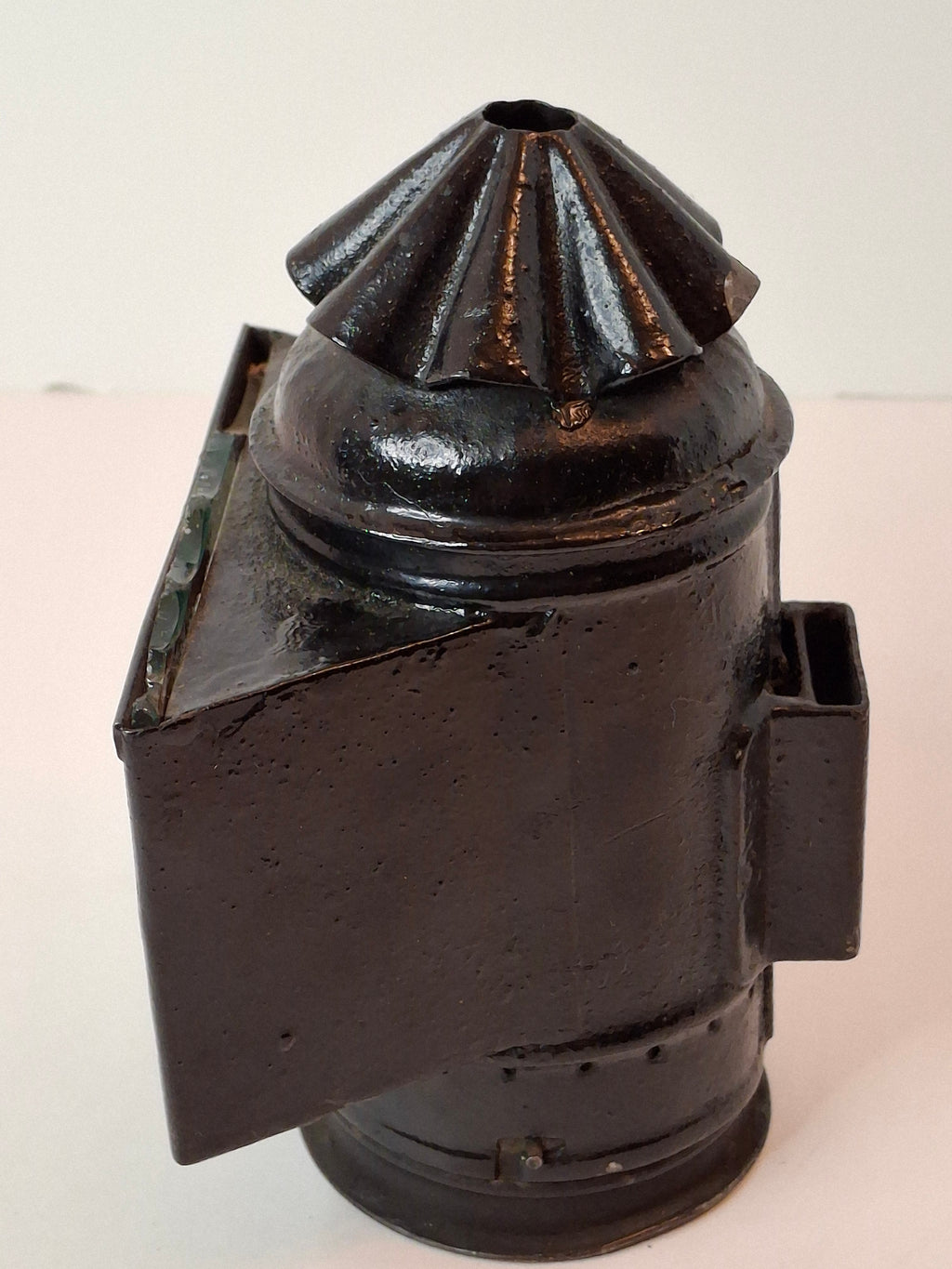 Antique 19th C Gray & Amos Boston Patent Hand Lantern Black Japanned Tin Glass