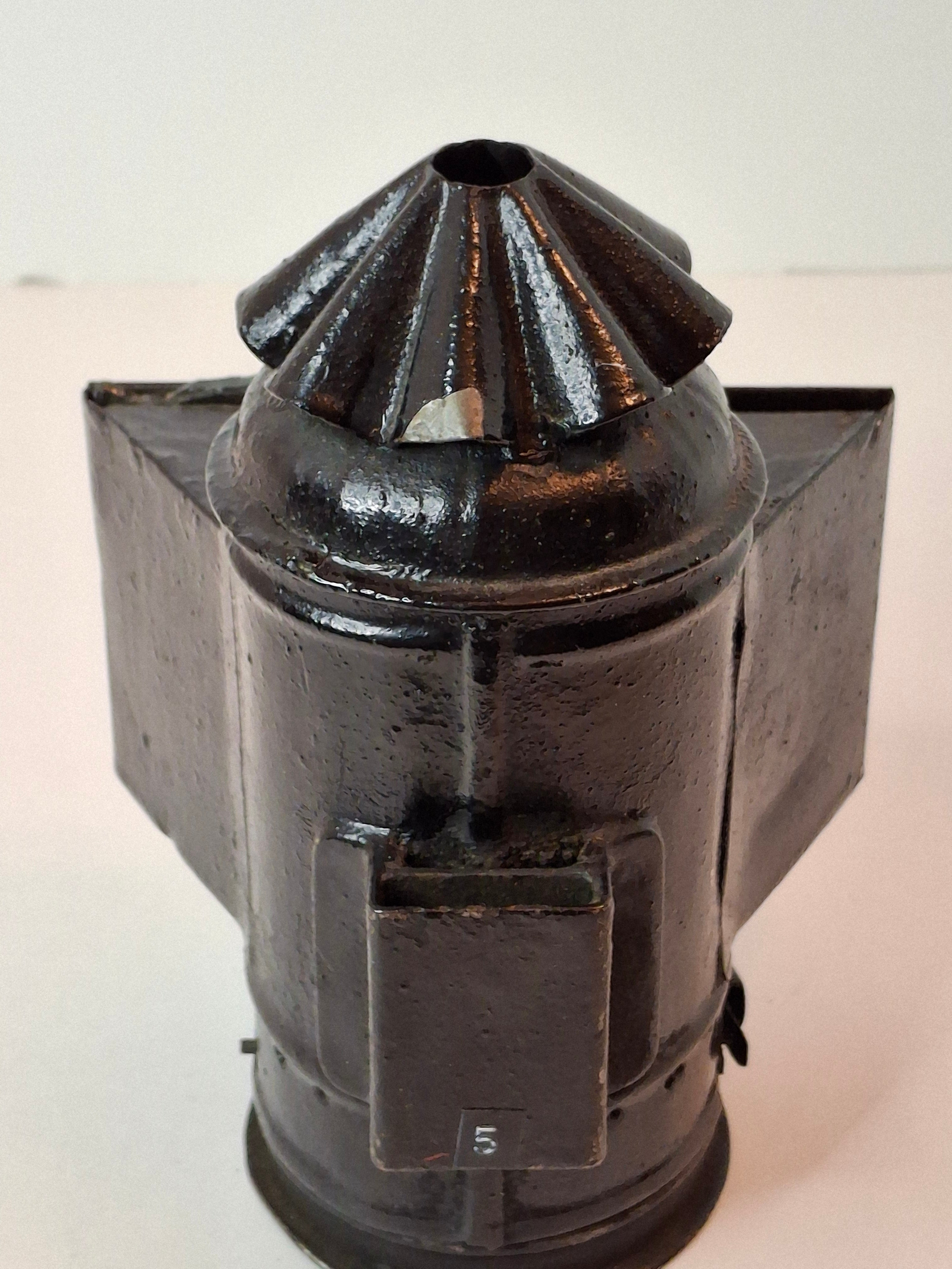 Antique 19th C Gray & Amos Boston Patent Hand Lantern Black Japanned Tin Glass