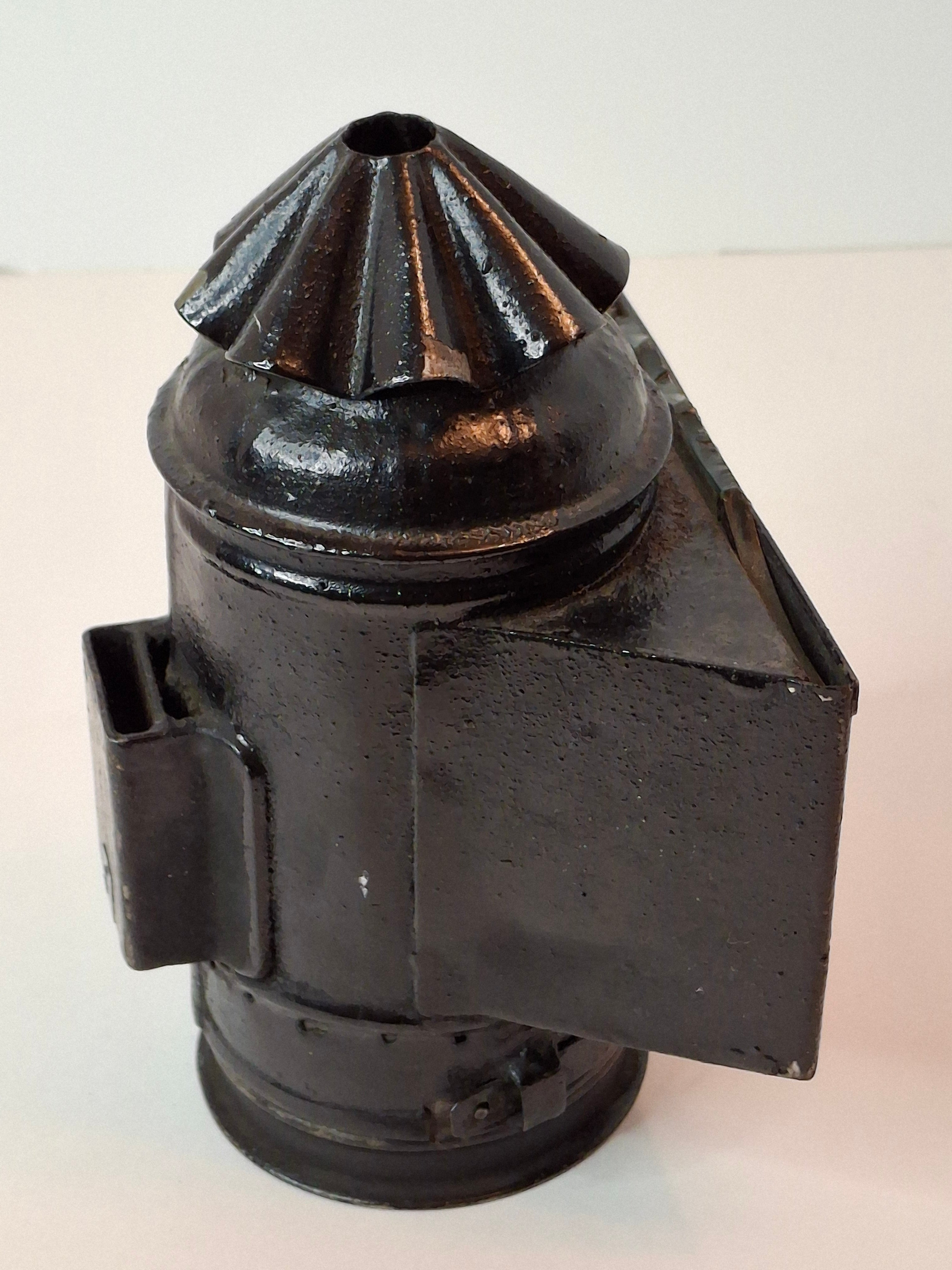 Antique 19th C Gray & Amos Boston Patent Hand Lantern Black Japanned Tin Glass