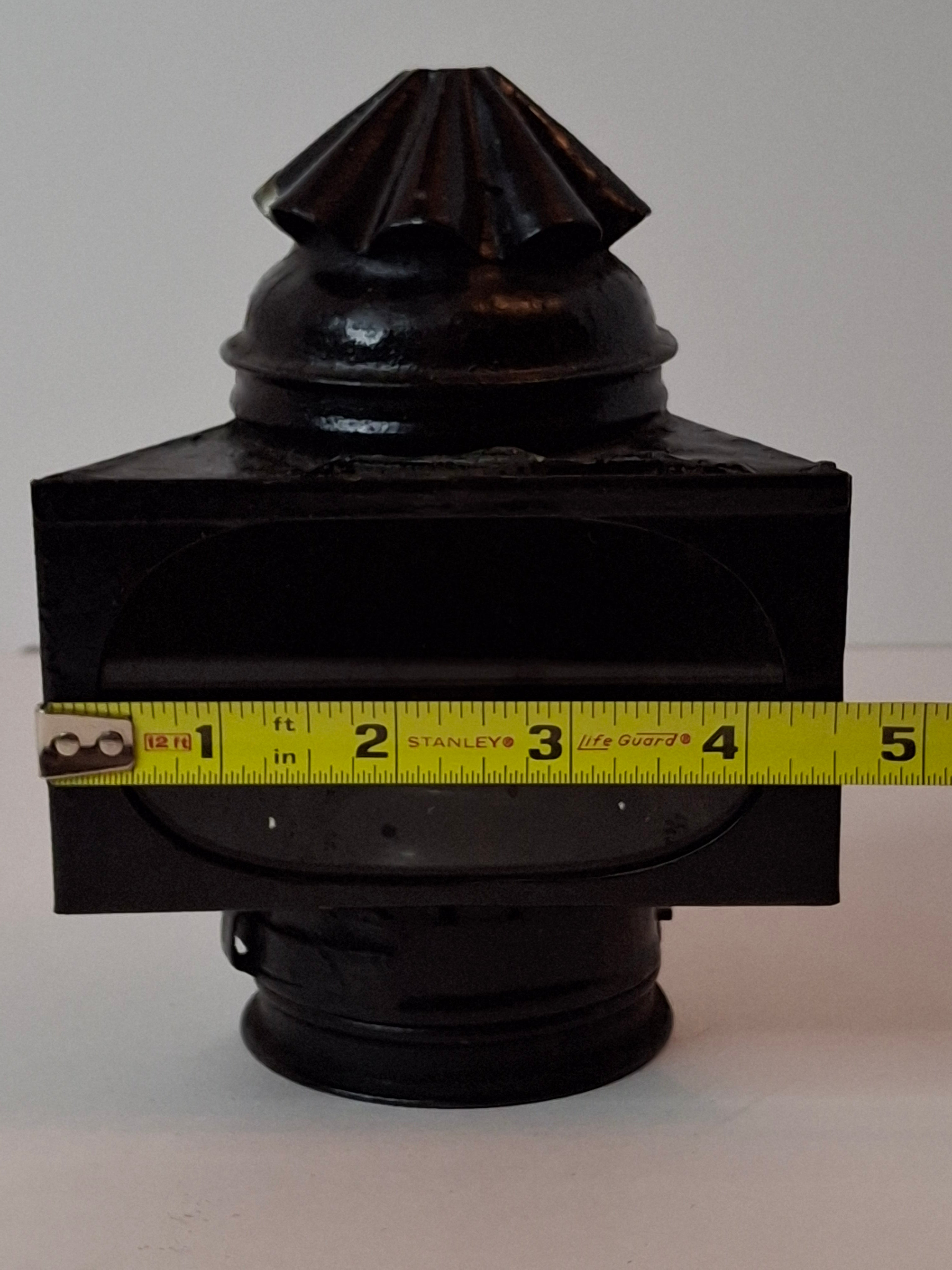 Antique 19th C Gray & Amos Boston Patent Hand Lantern Black Japanned Tin Glass
