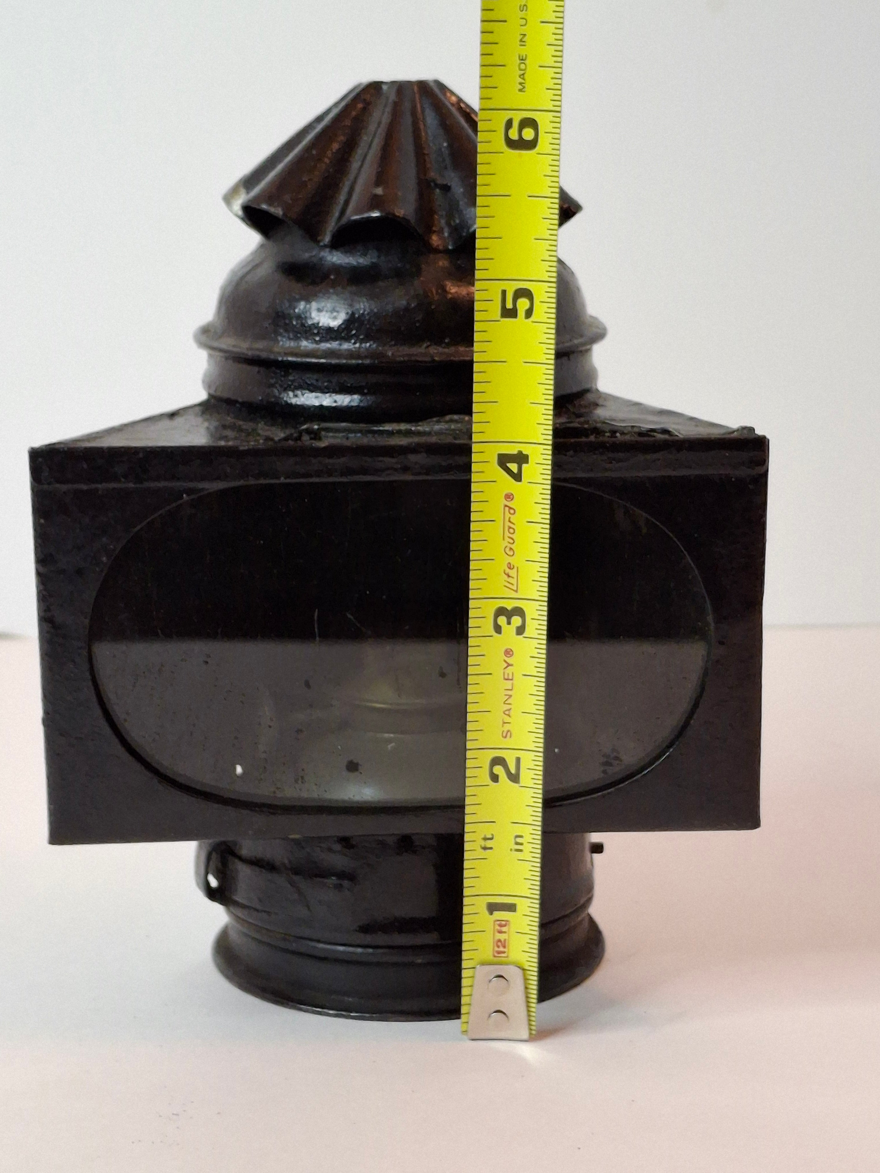 Antique 19th C Gray & Amos Boston Patent Hand Lantern Black Japanned Tin Glass