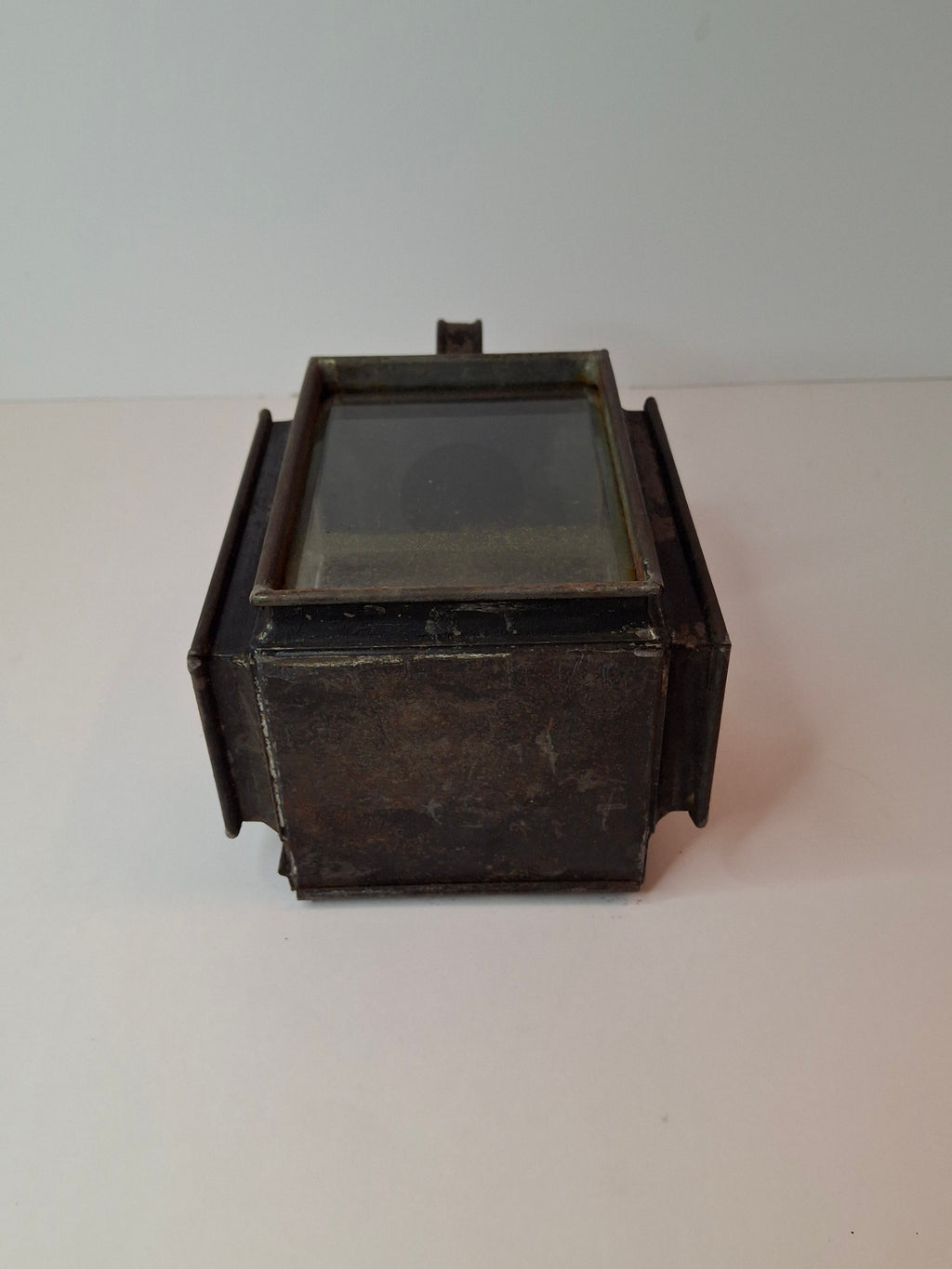 Antique 19th C Primitive Tin Hand Lantern Square Glass Kerosene Lamp Complete