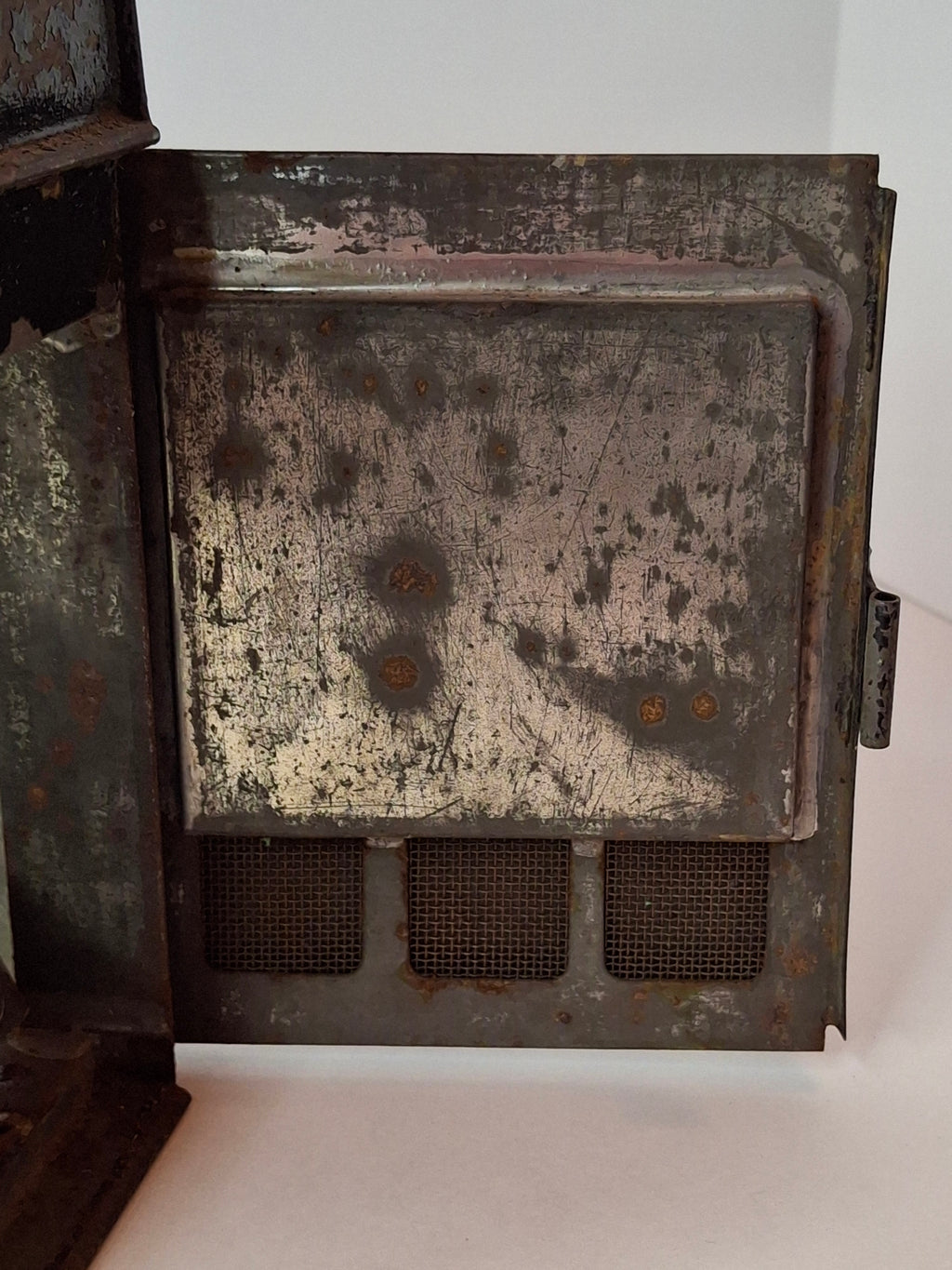 Antique 19th C Primitive Tin Hand Lantern Square Glass Kerosene Lamp Complete