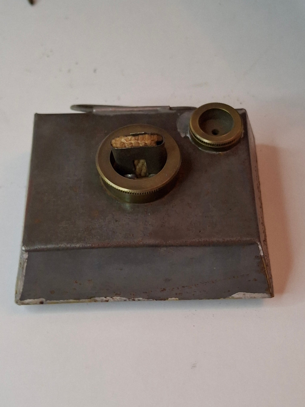 Antique 19th C Primitive Tin Hand Lantern Square Glass Kerosene Lamp Complete