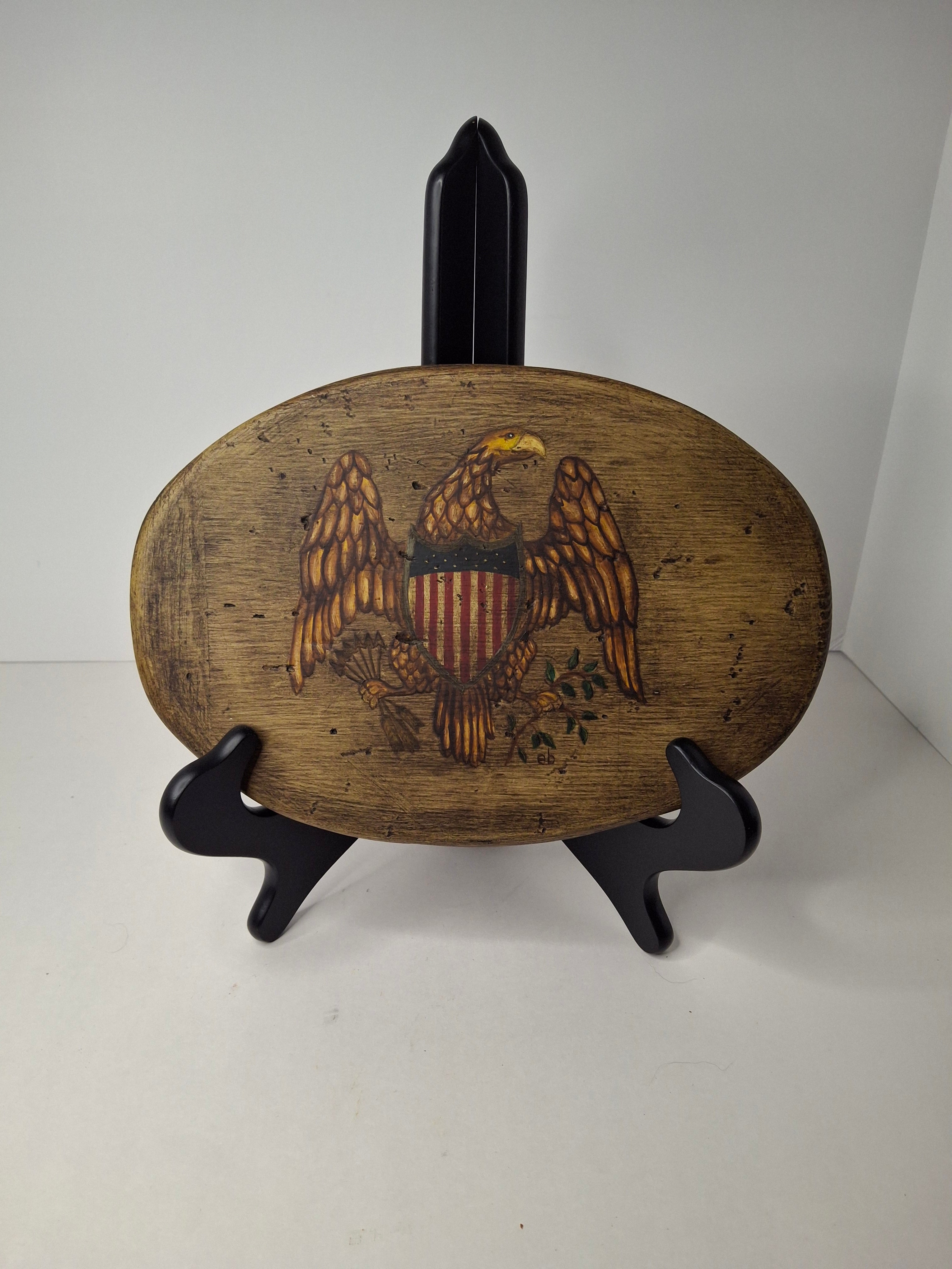 Vintage Folk Art Hand Painted American Federal Eagle Wood Plaque Americana 10"