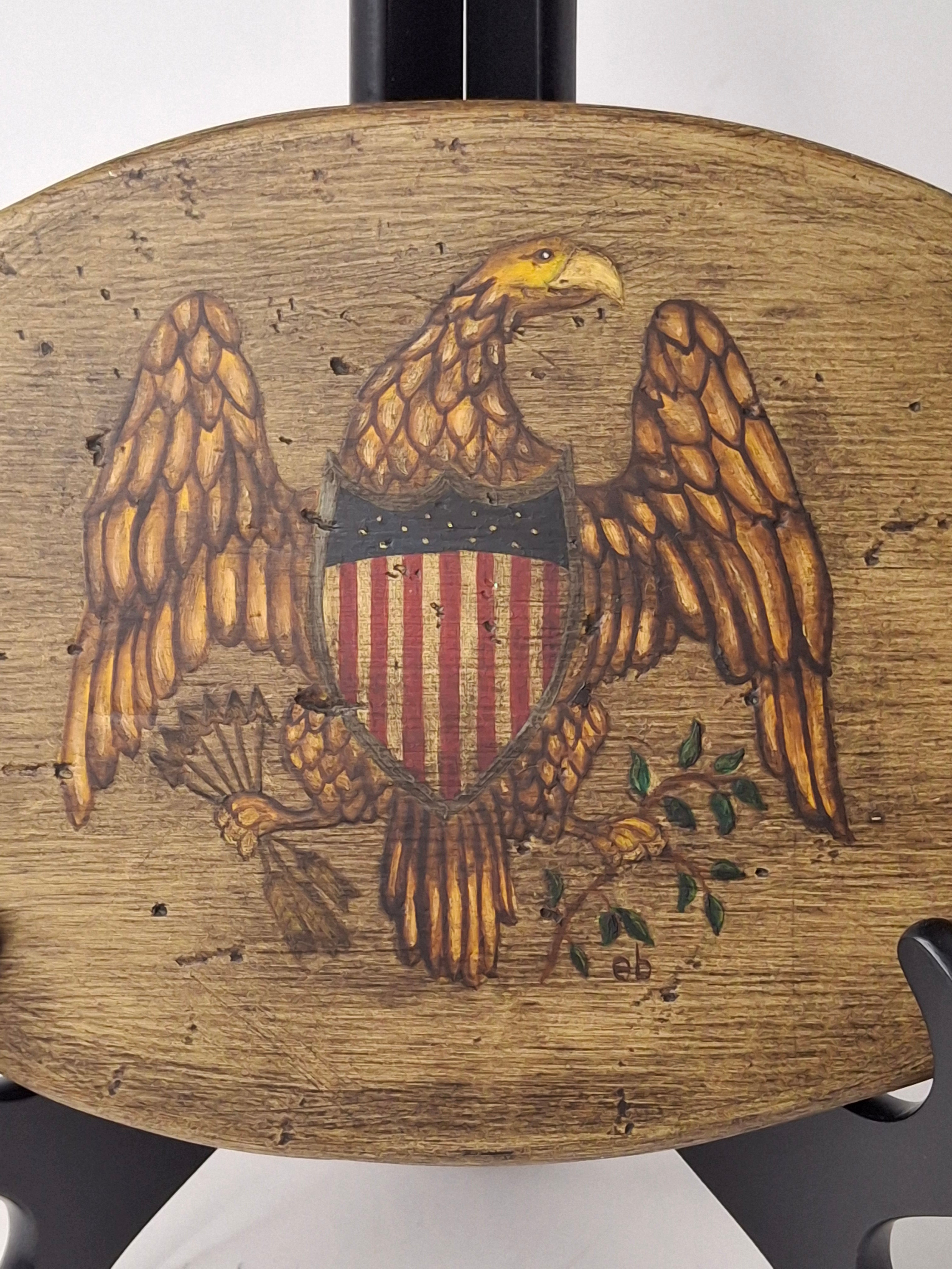 Vintage Folk Art Hand Painted American Federal Eagle Wood Plaque Americana 10"