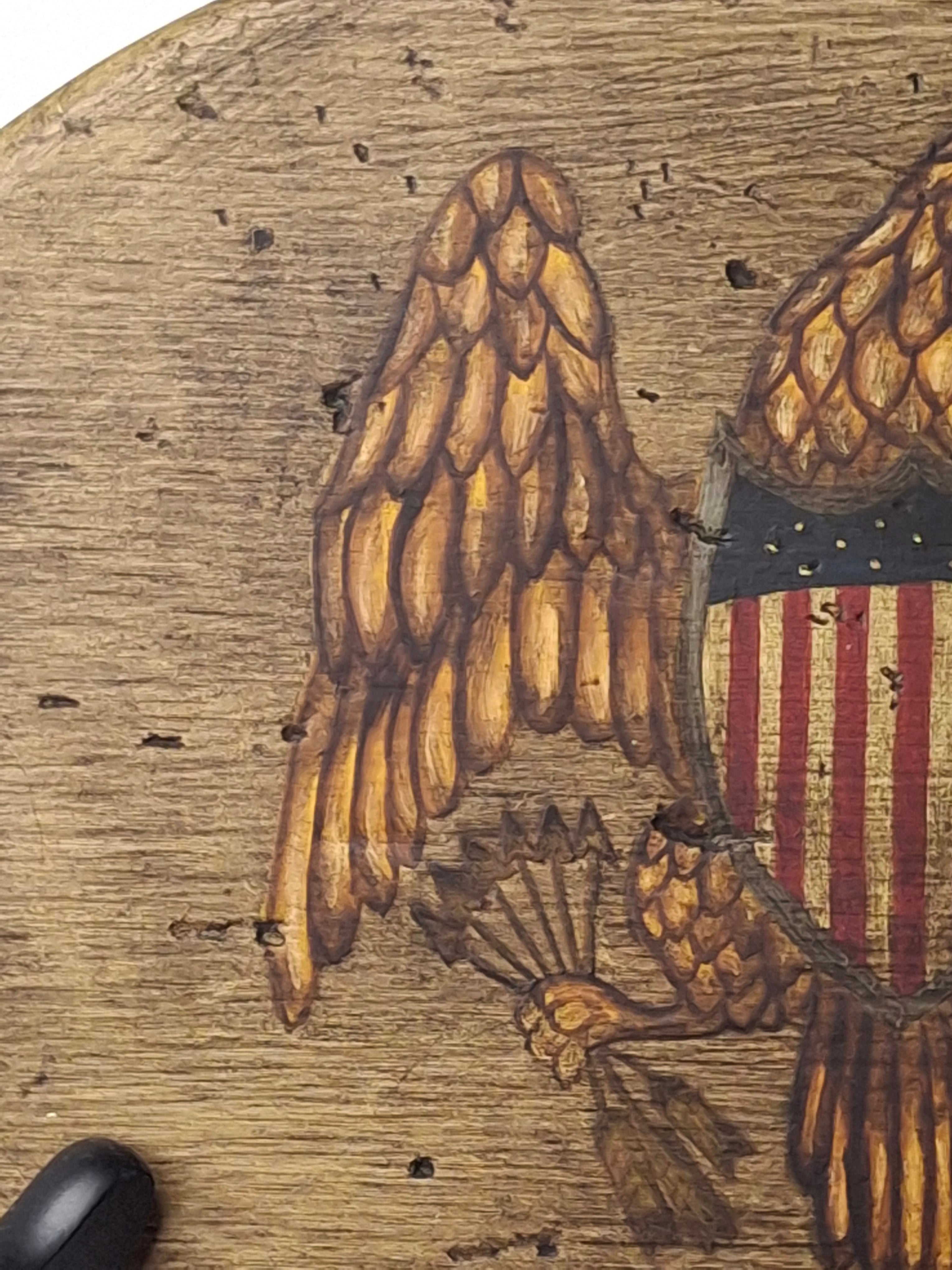 Vintage Folk Art Hand Painted American Federal Eagle Wood Plaque Americana 10"