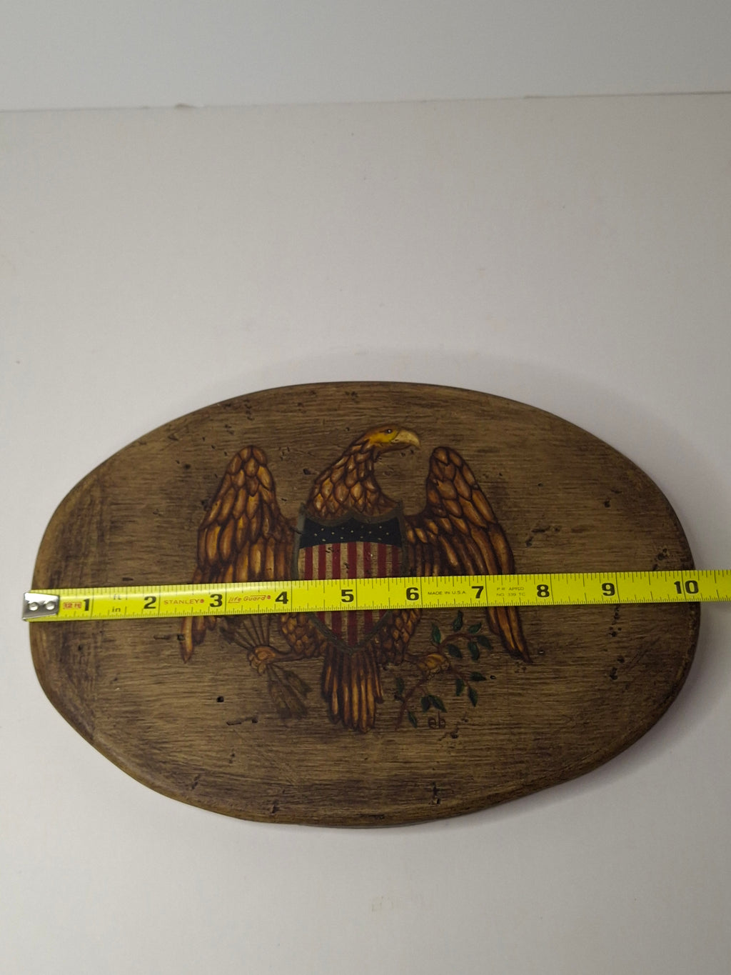 Vintage Folk Art Hand Painted American Federal Eagle Wood Plaque Americana 10"