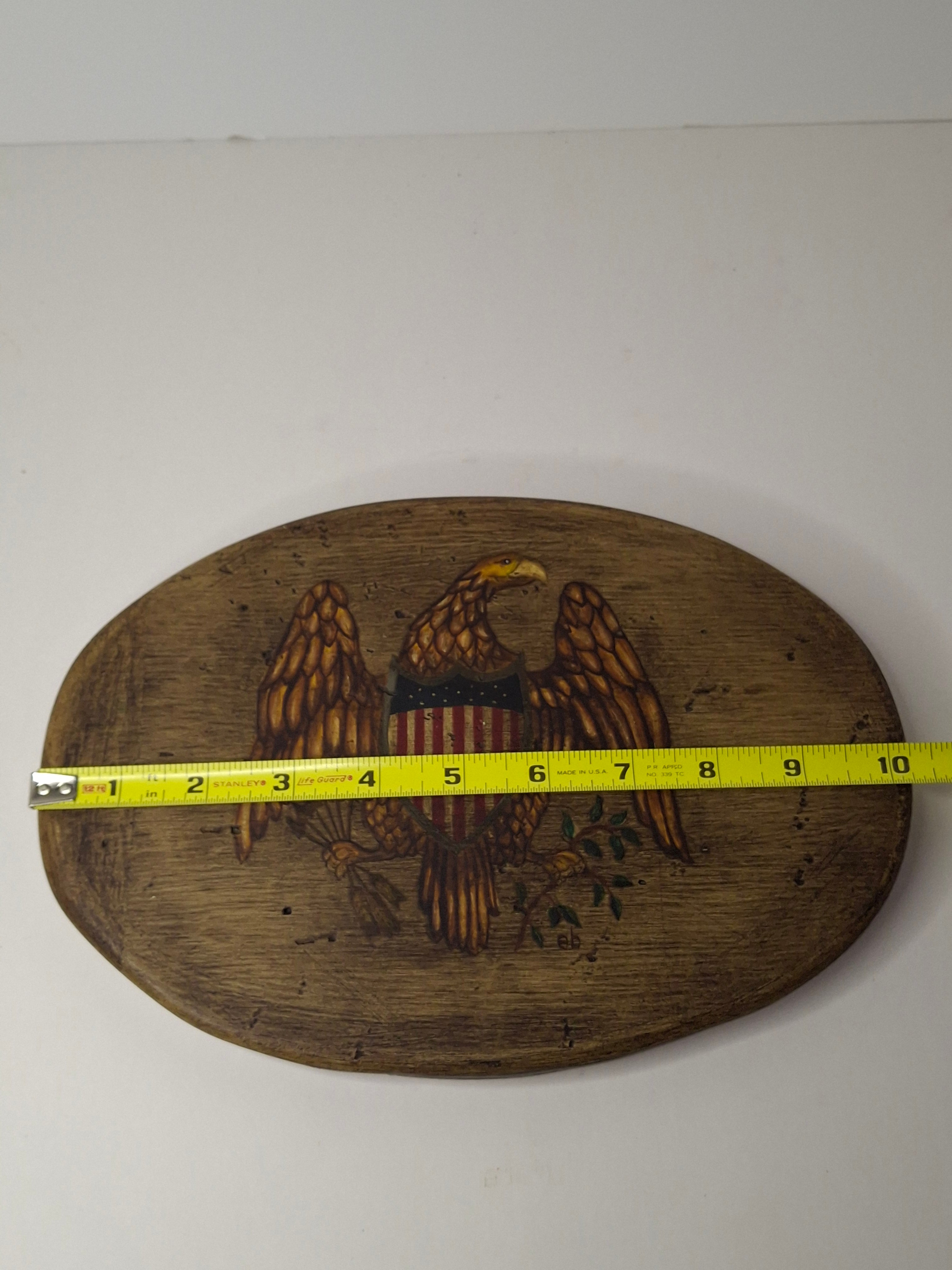 Vintage Folk Art Hand Painted American Federal Eagle Wood Plaque Americana 10"