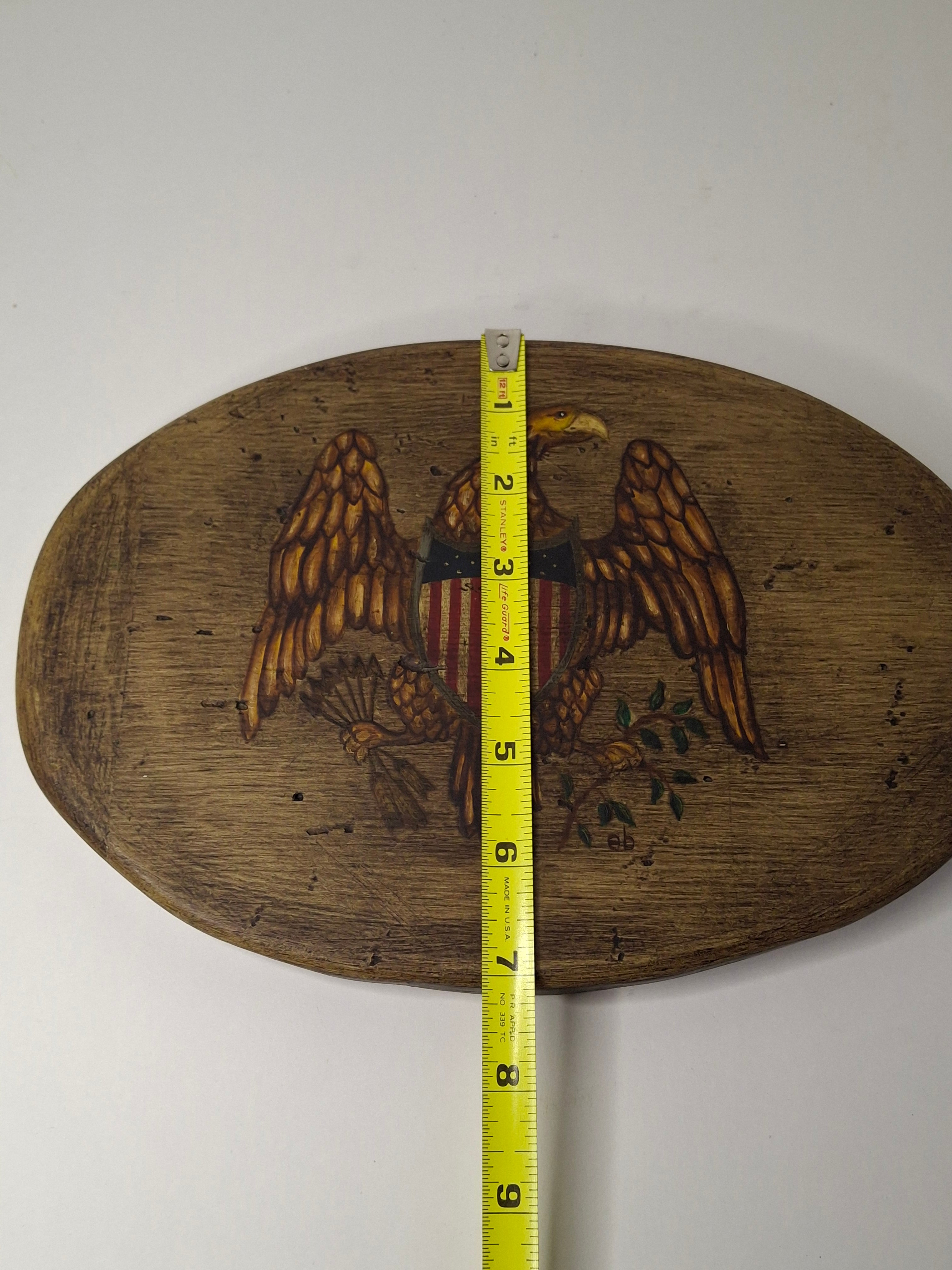 Vintage Folk Art Hand Painted American Federal Eagle Wood Plaque Americana 10"