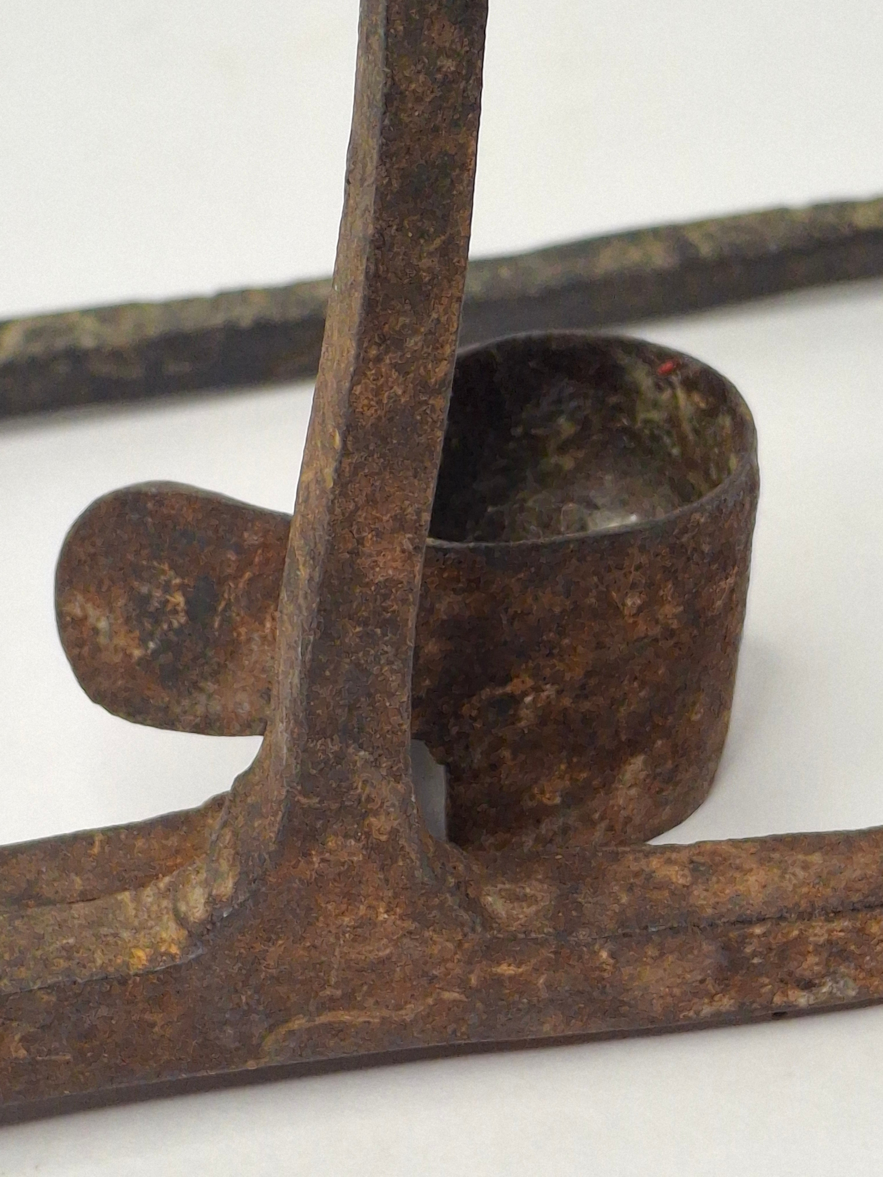 Antique Pair Hand-Forged Wrought Iron Miners Sticking Tommy Candle Holders 19th C