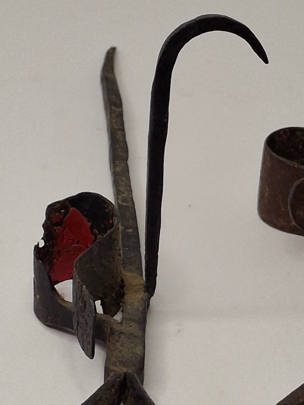 Antique Pair Hand-Forged Wrought Iron Miners Sticking Tommy Candle Holders 19th C