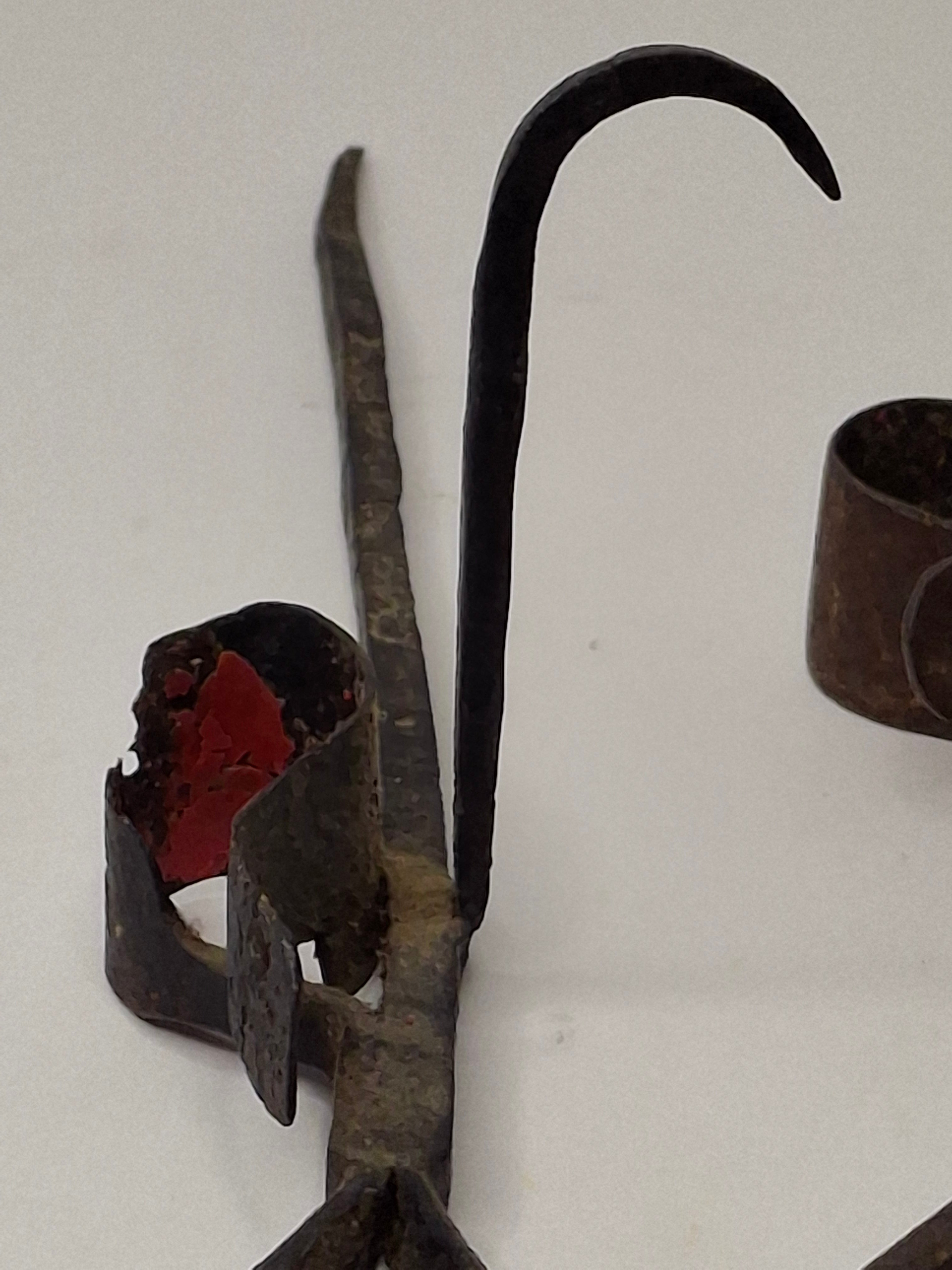 Antique Pair Hand-Forged Wrought Iron Miners Sticking Tommy Candle Holders 19th C