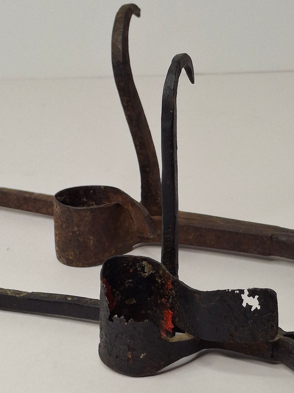 Antique Pair Hand-Forged Wrought Iron Miners Sticking Tommy Candle Holders 19th C