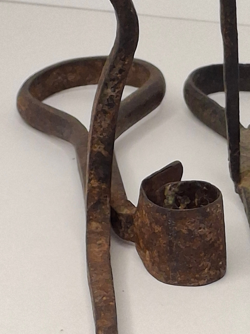 Antique Pair Hand-Forged Wrought Iron Miners Sticking Tommy Candle Holders 19th C