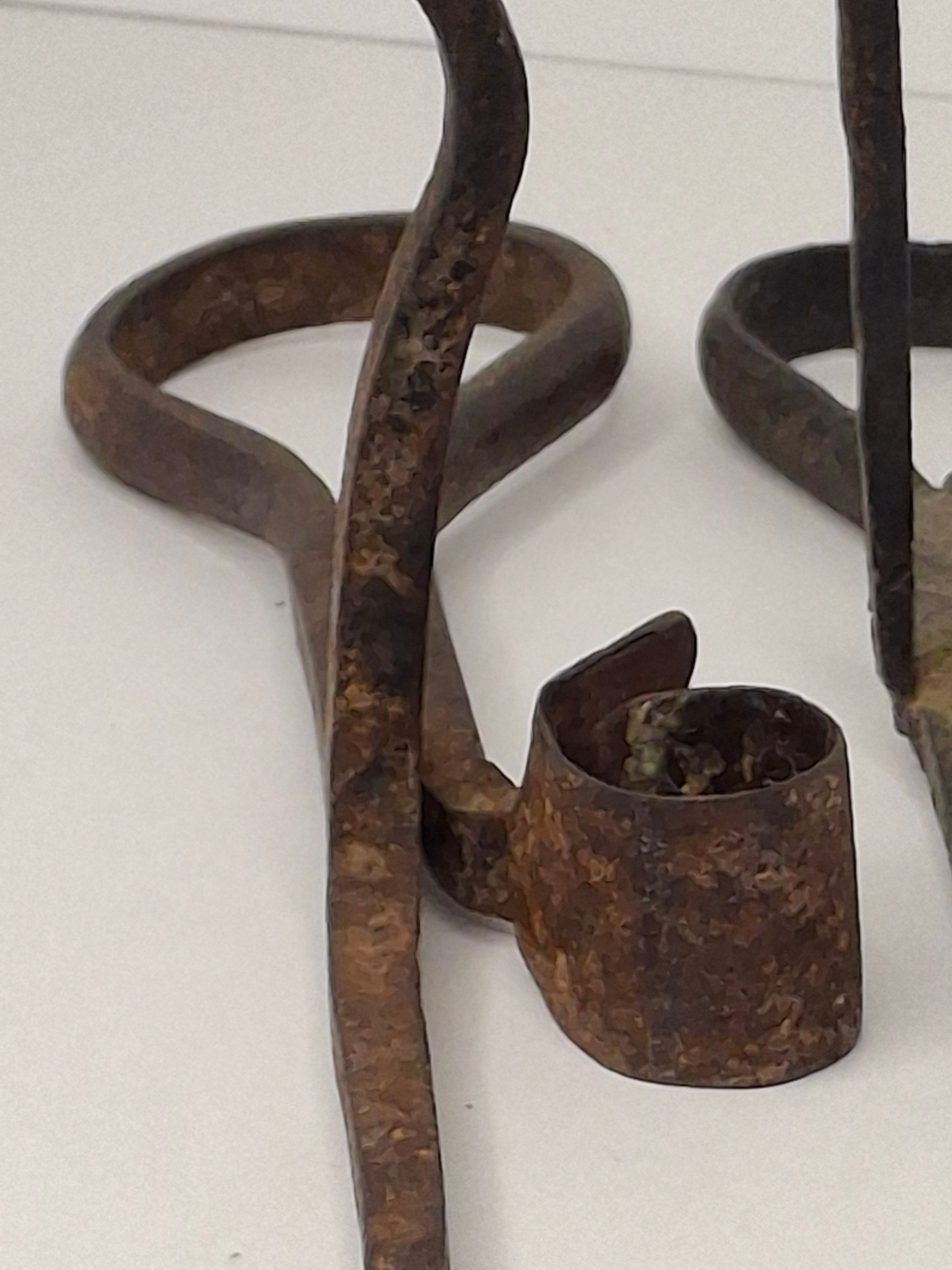 Antique Pair Hand-Forged Wrought Iron Miners Sticking Tommy Candle Holders 19th C