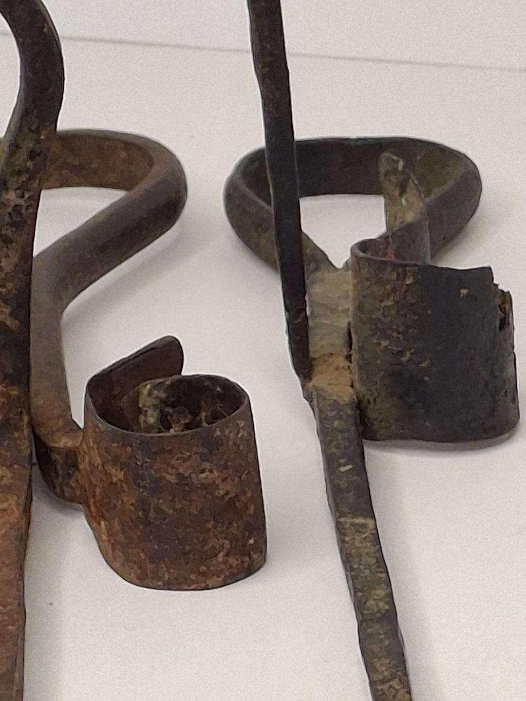 Antique Pair Hand-Forged Wrought Iron Miners Sticking Tommy Candle Holders 19th C