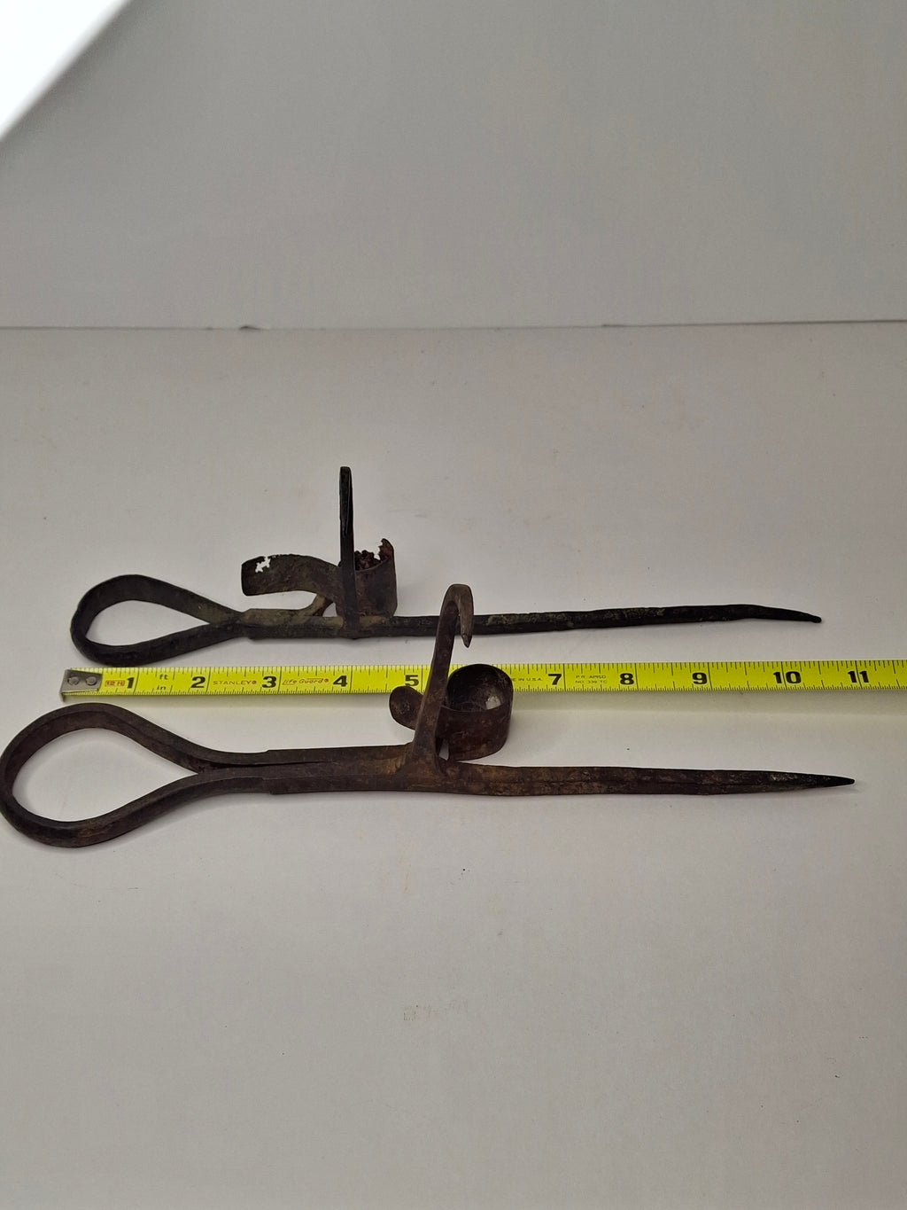 Antique Pair Hand-Forged Wrought Iron Miners Sticking Tommy Candle Holders 19th C