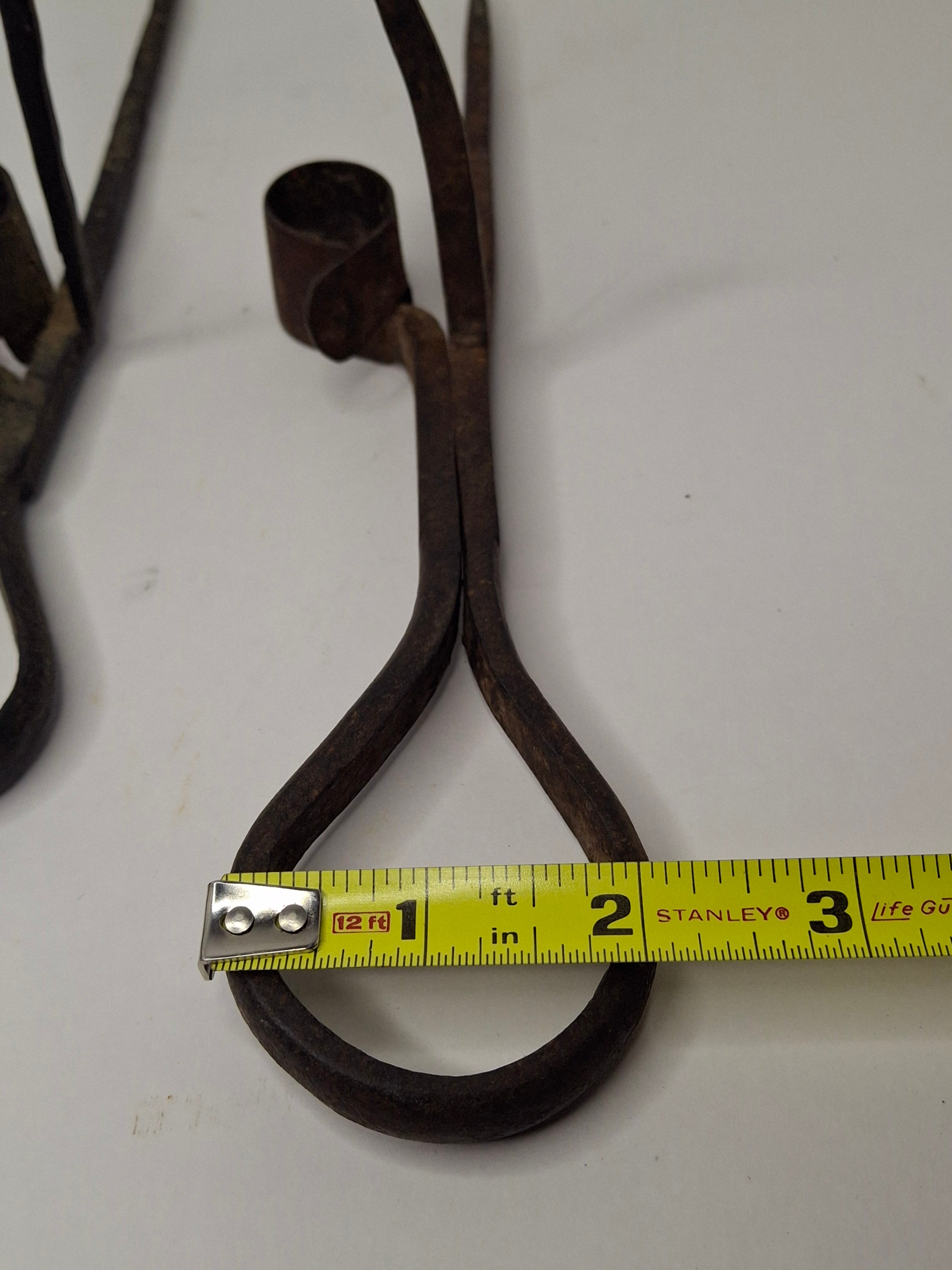 Antique Pair Hand-Forged Wrought Iron Miners Sticking Tommy Candle Holders 19th C