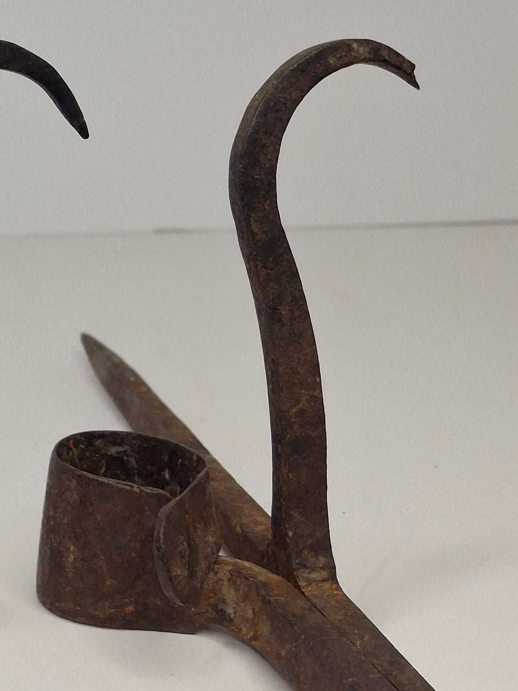 Antique Pair Hand-Forged Wrought Iron Miners Sticking Tommy Candle Holders 19th C