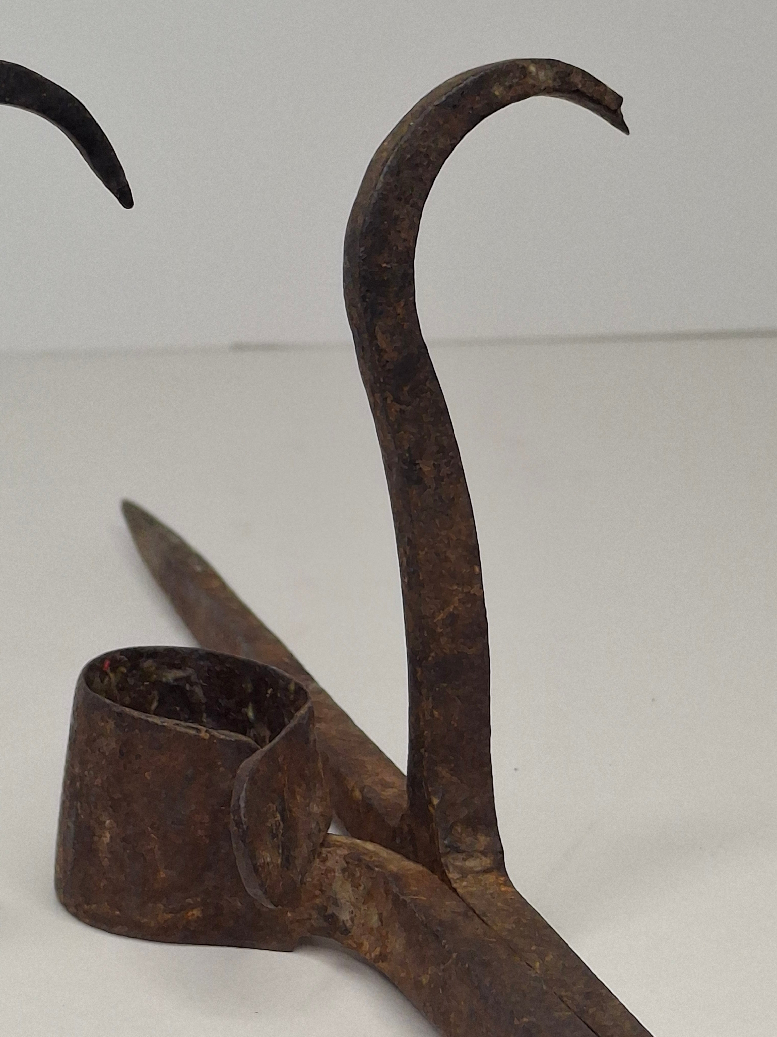 Antique Pair Hand-Forged Wrought Iron Miners Sticking Tommy Candle Holders 19th C