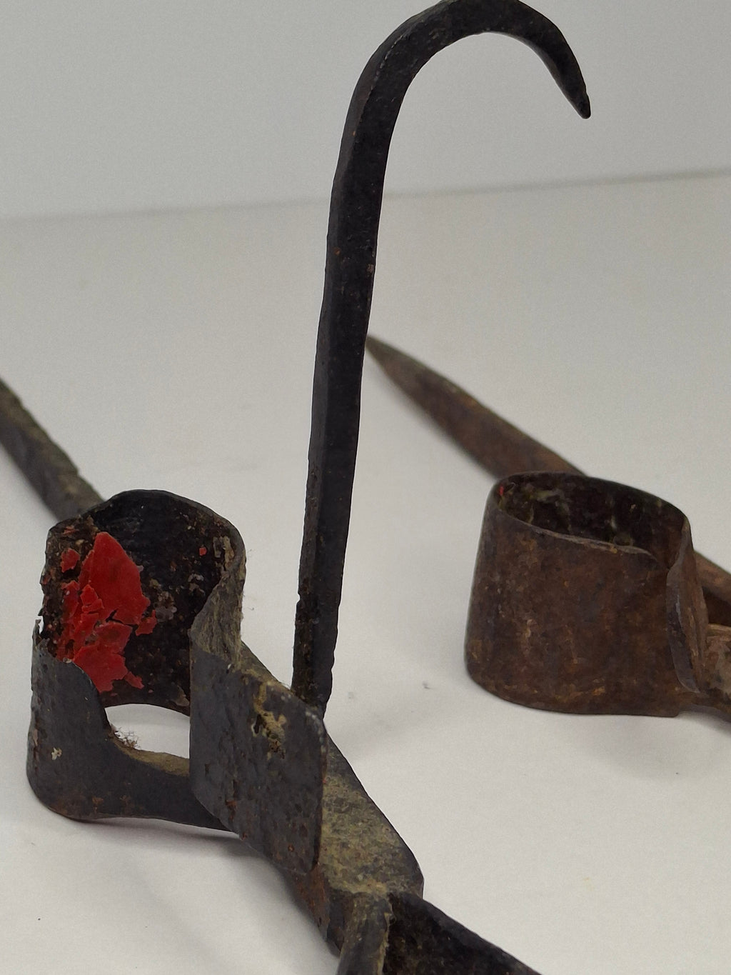 Antique Pair Hand-Forged Wrought Iron Miners Sticking Tommy Candle Holders 19th C