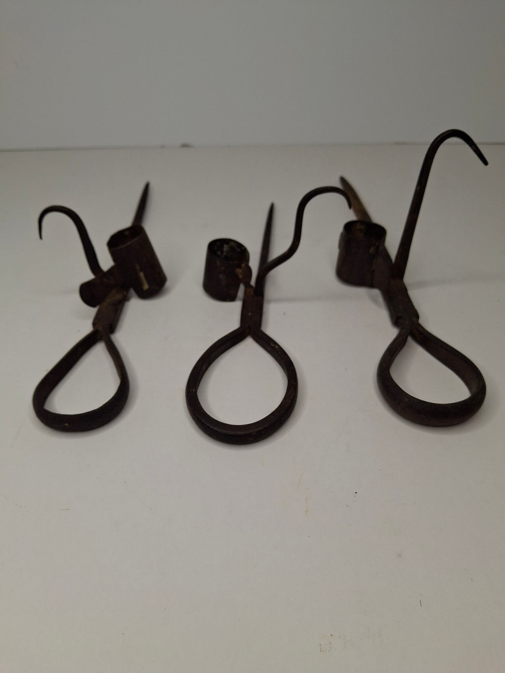 Lot of 3 Antique 19thC Hand Forged Miner's Sticking Tommy Candle Holders Mining