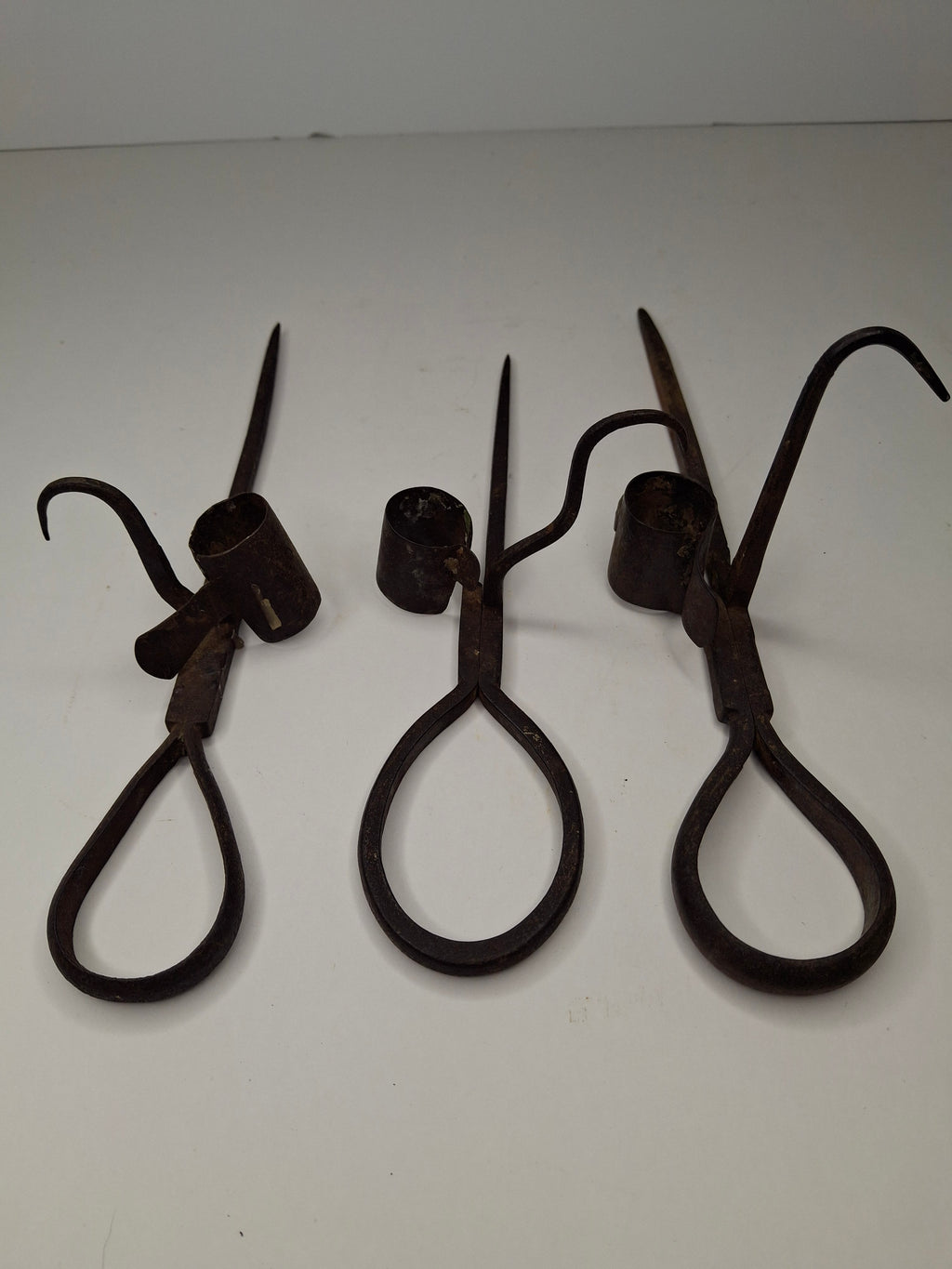 Lot of 3 Antique 19thC Hand Forged Miner's Sticking Tommy Candle Holders Mining