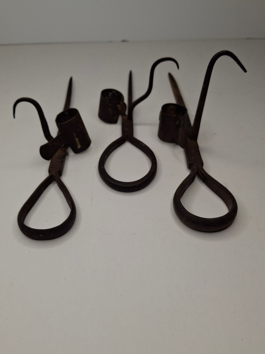 Lot of 3 Antique 19thC Hand Forged Miner's Sticking Tommy Candle Holders Mining