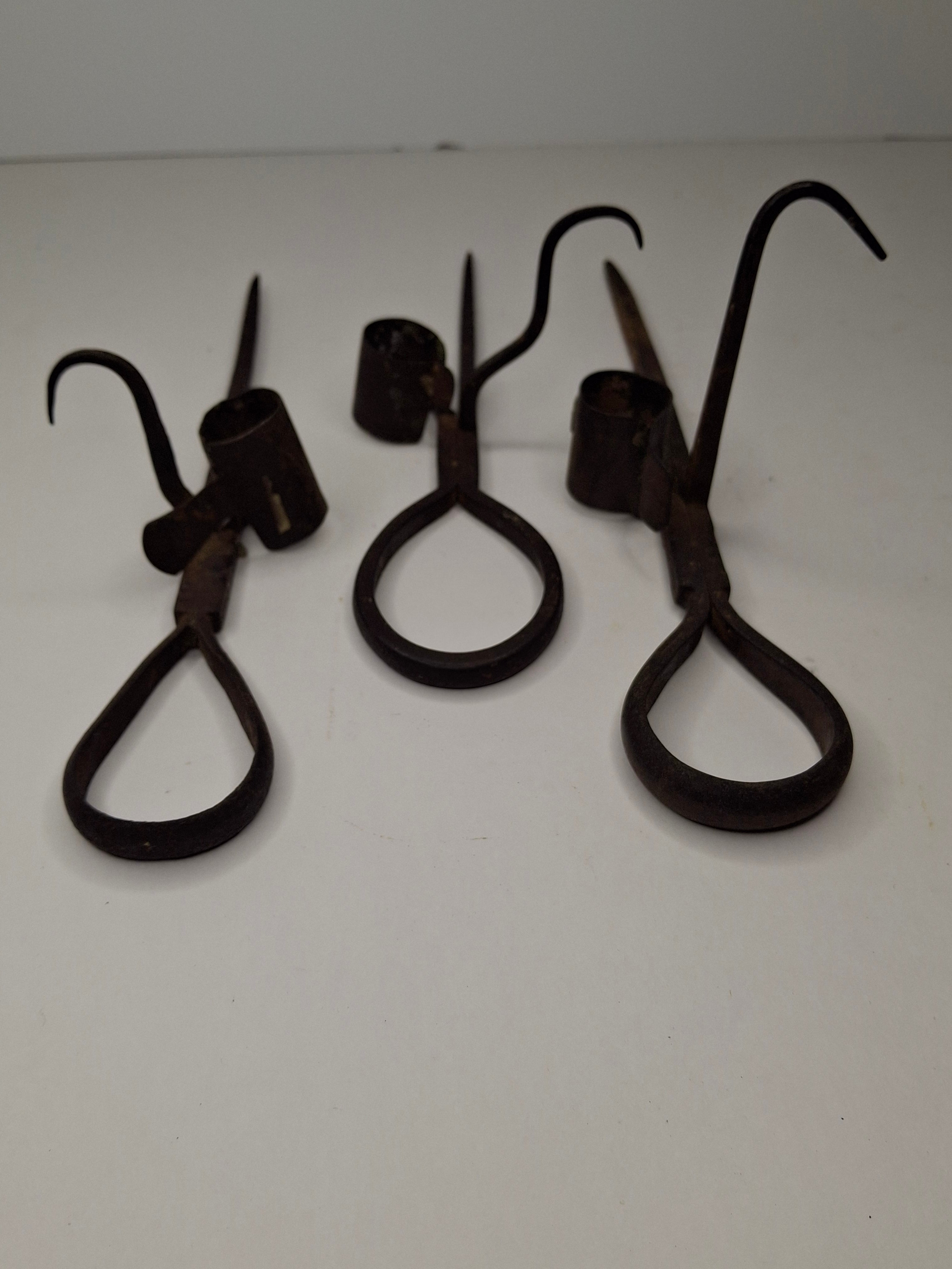 Lot of 3 Antique 19thC Hand Forged Miner's Sticking Tommy Candle Holders Mining