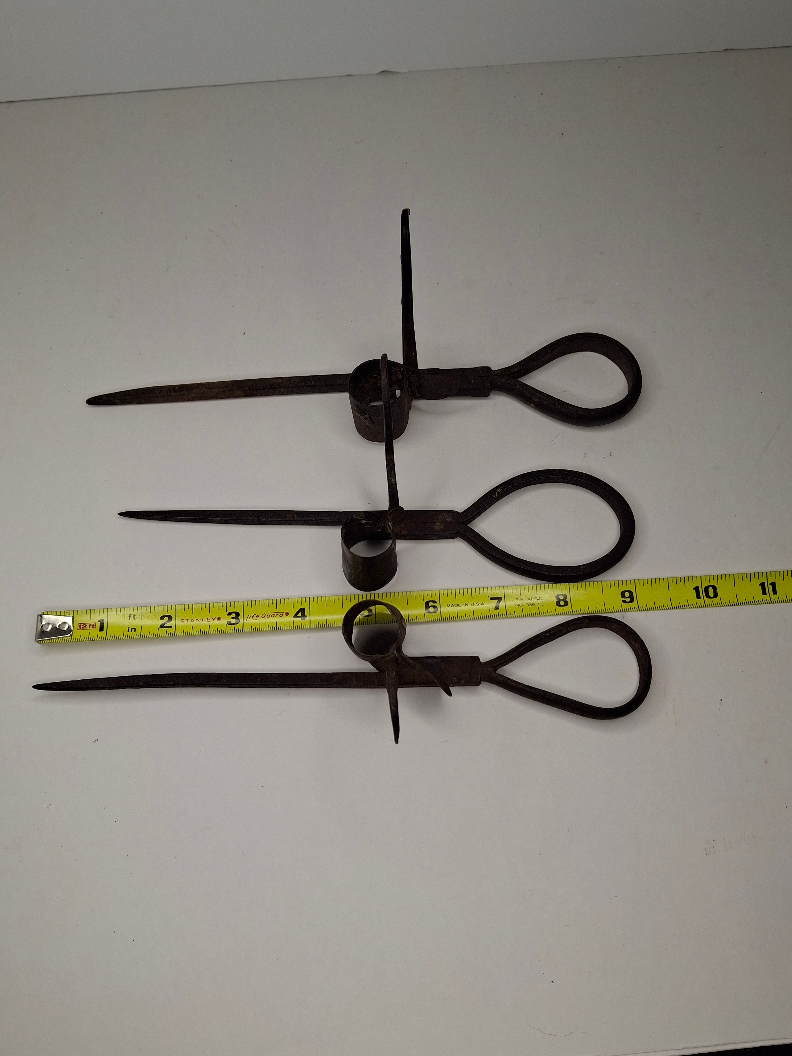 Lot of 3 Antique 19thC Hand Forged Miner's Sticking Tommy Candle Holders Mining