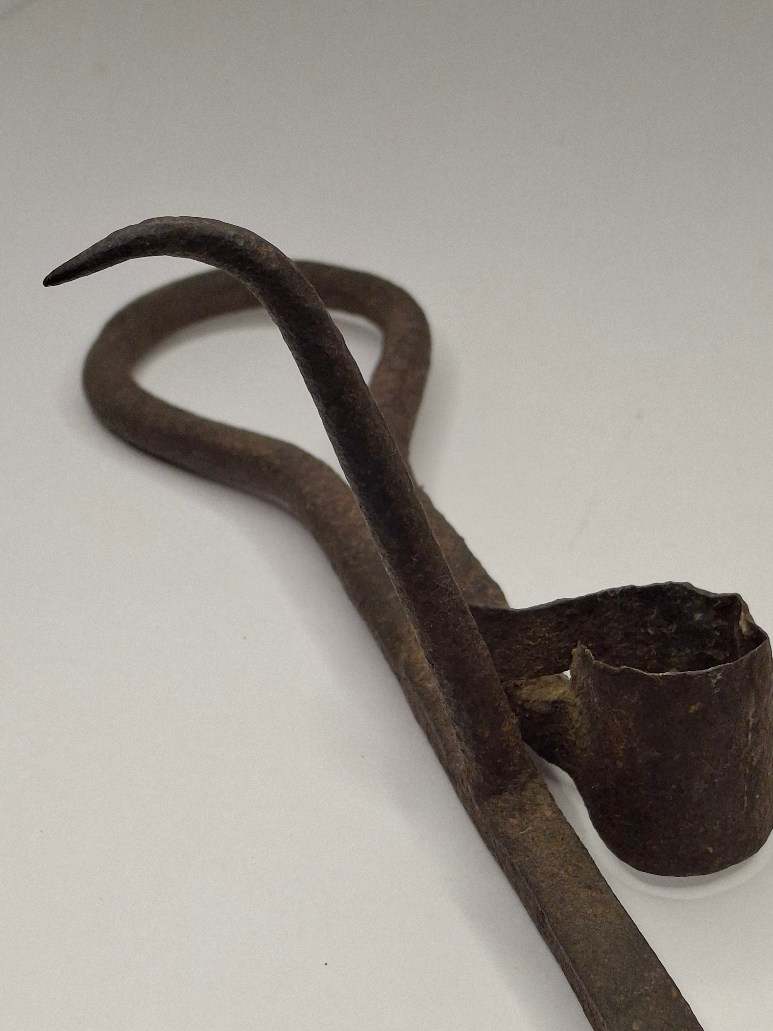 Antique 19.5" Extra Long Wrought Iron Sticking Tommy Mine Lamp Candle Holder 18th Century
