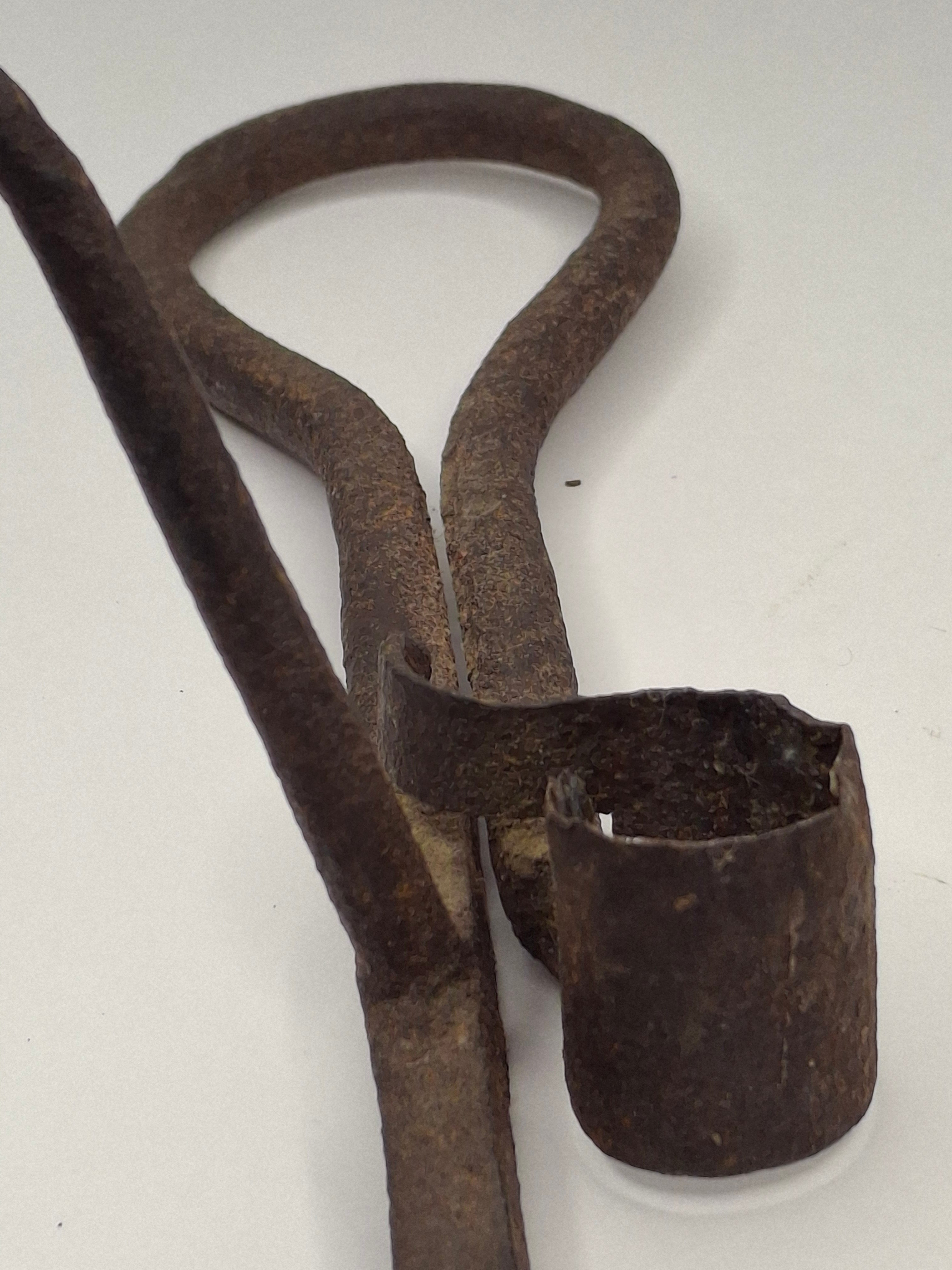 Antique 19.5" Extra Long Wrought Iron Sticking Tommy Mine Lamp Candle Holder 18th Century