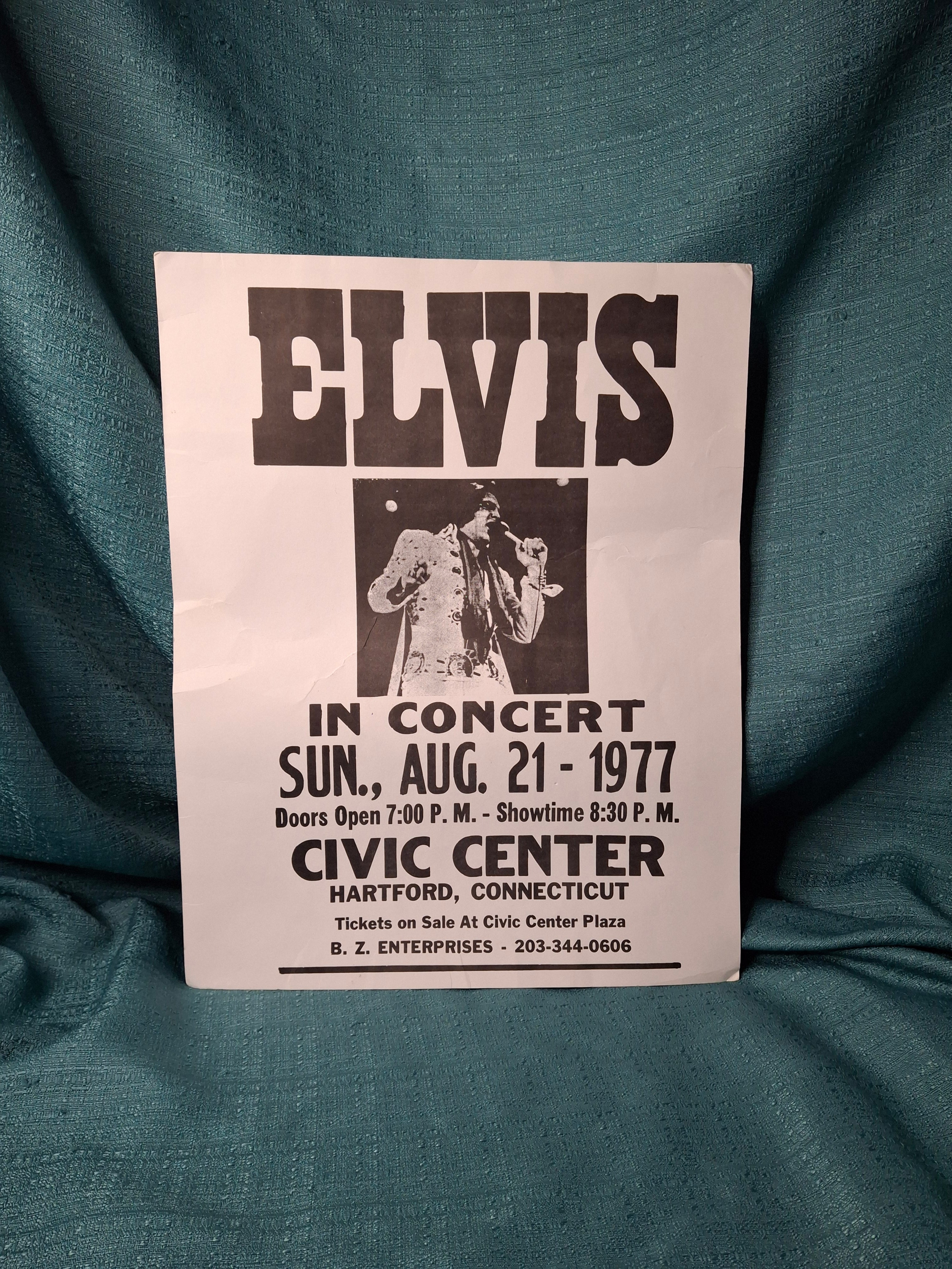 VINTAGE Elvis Presley 1977 Hartford Civic Center Concert Poster - Phantom Tour