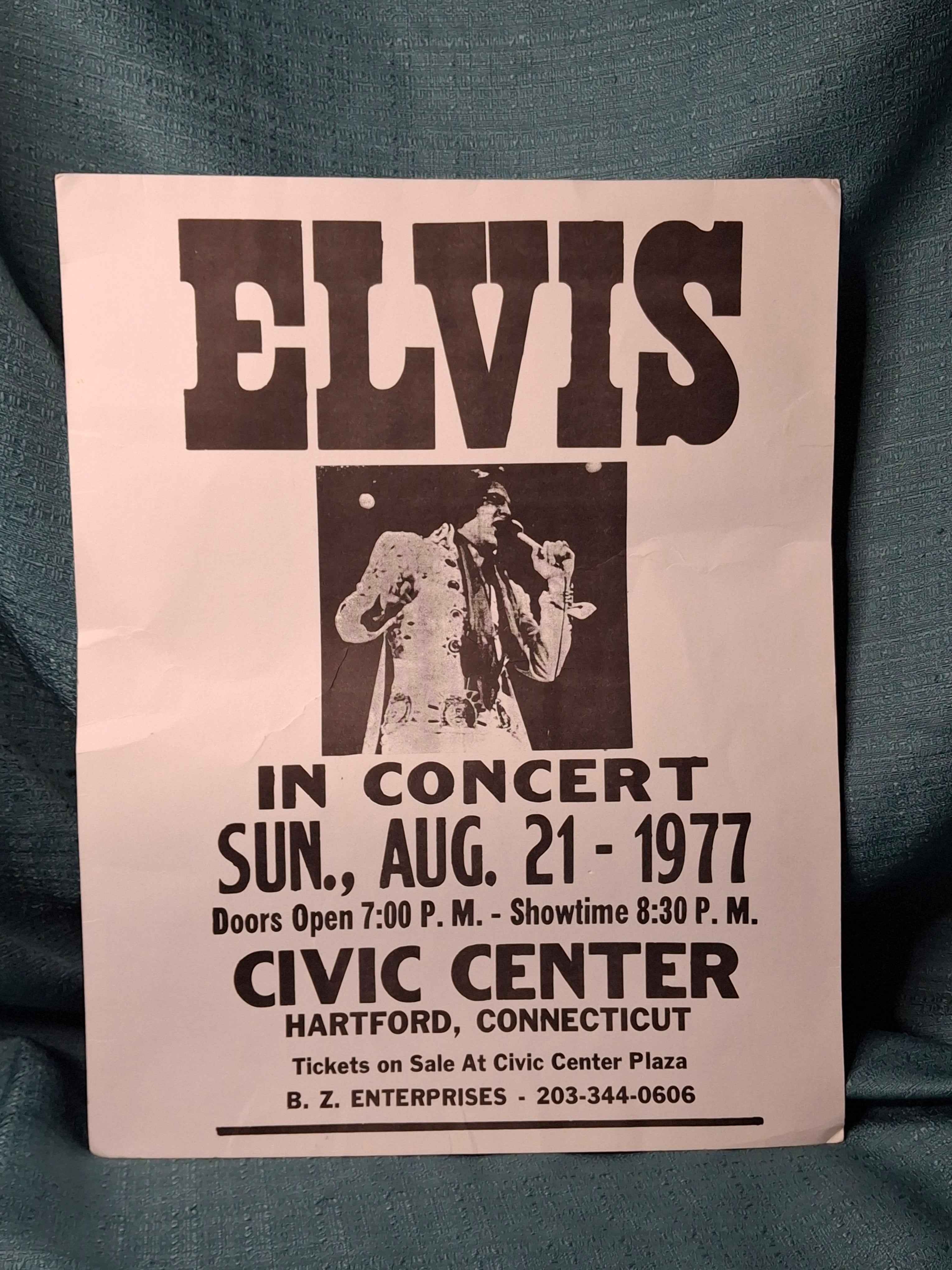 VINTAGE Elvis Presley 1977 Hartford Civic Center Concert Poster - Phantom Tour