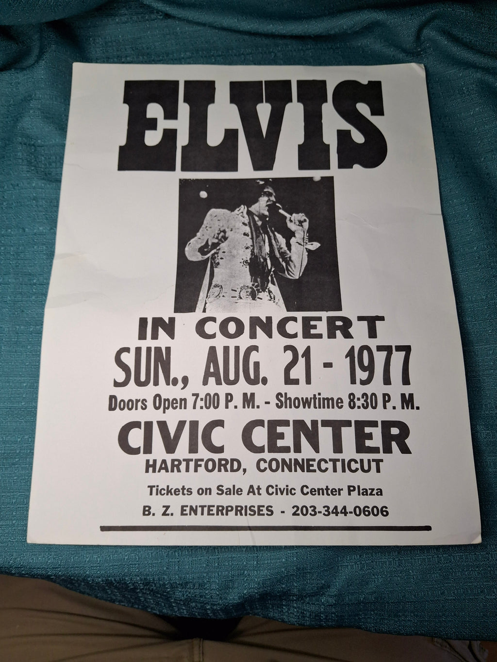 VINTAGE Elvis Presley 1977 Hartford Civic Center Concert Poster - Phantom Tour