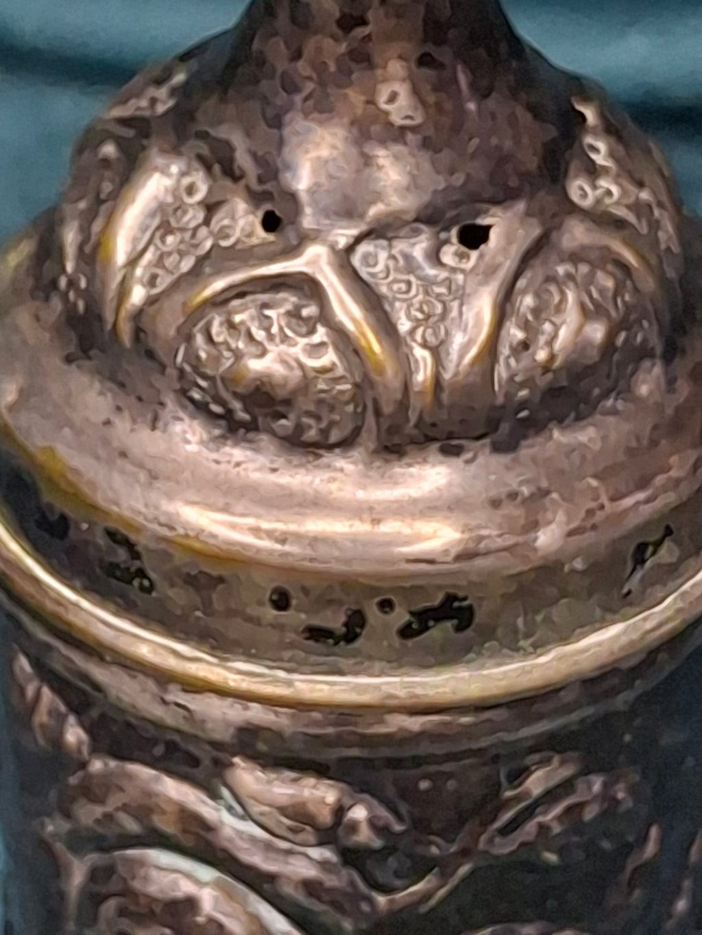 Antique 19thC Repoussé Besamim Spice Tower - Hebrew Inscription - Judaica Havdalah