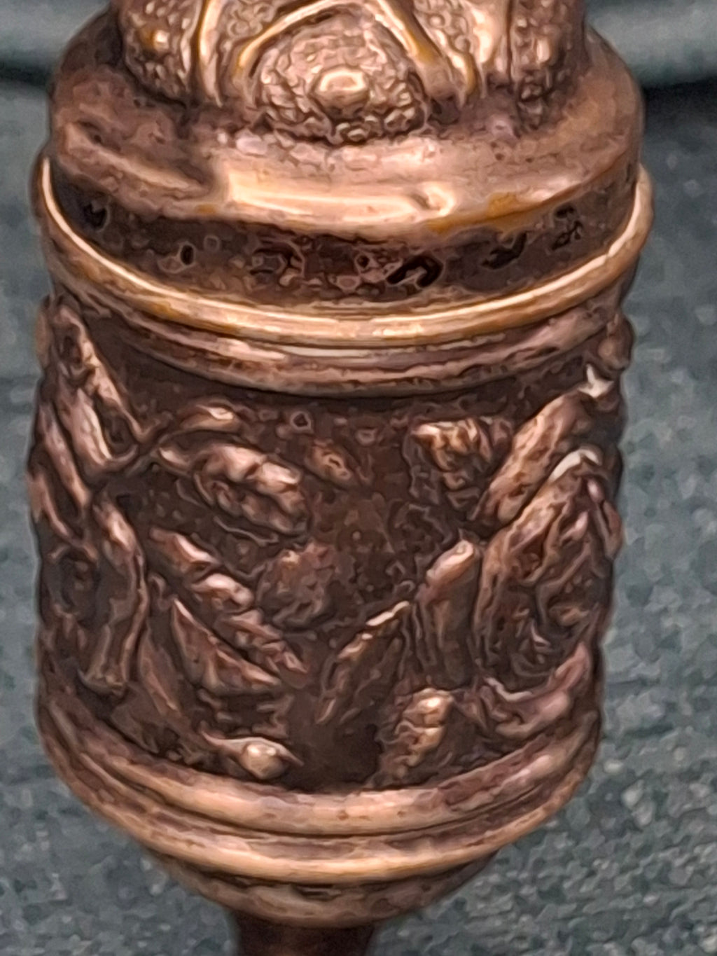Antique 19thC Repoussé Besamim Spice Tower - Hebrew Inscription - Judaica Havdalah