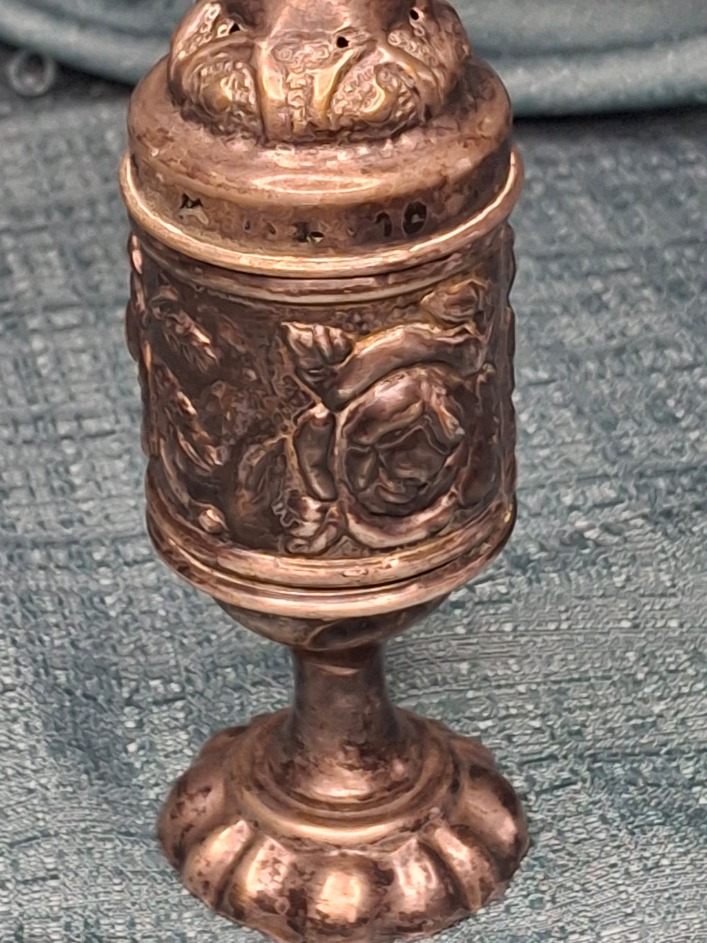 Antique 19thC Repoussé Besamim Spice Tower - Hebrew Inscription - Judaica Havdalah