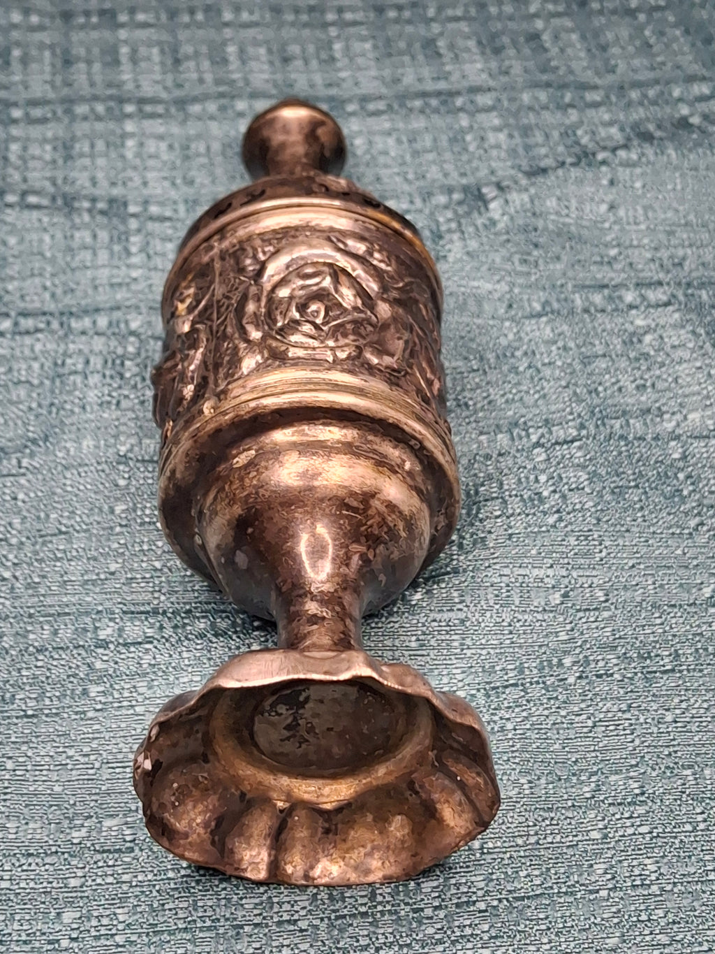 Antique 19thC Repoussé Besamim Spice Tower - Hebrew Inscription - Judaica Havdalah