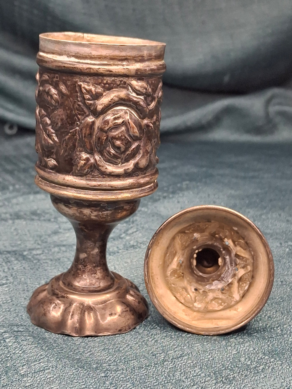 Antique 19thC Repoussé Besamim Spice Tower - Hebrew Inscription - Judaica Havdalah