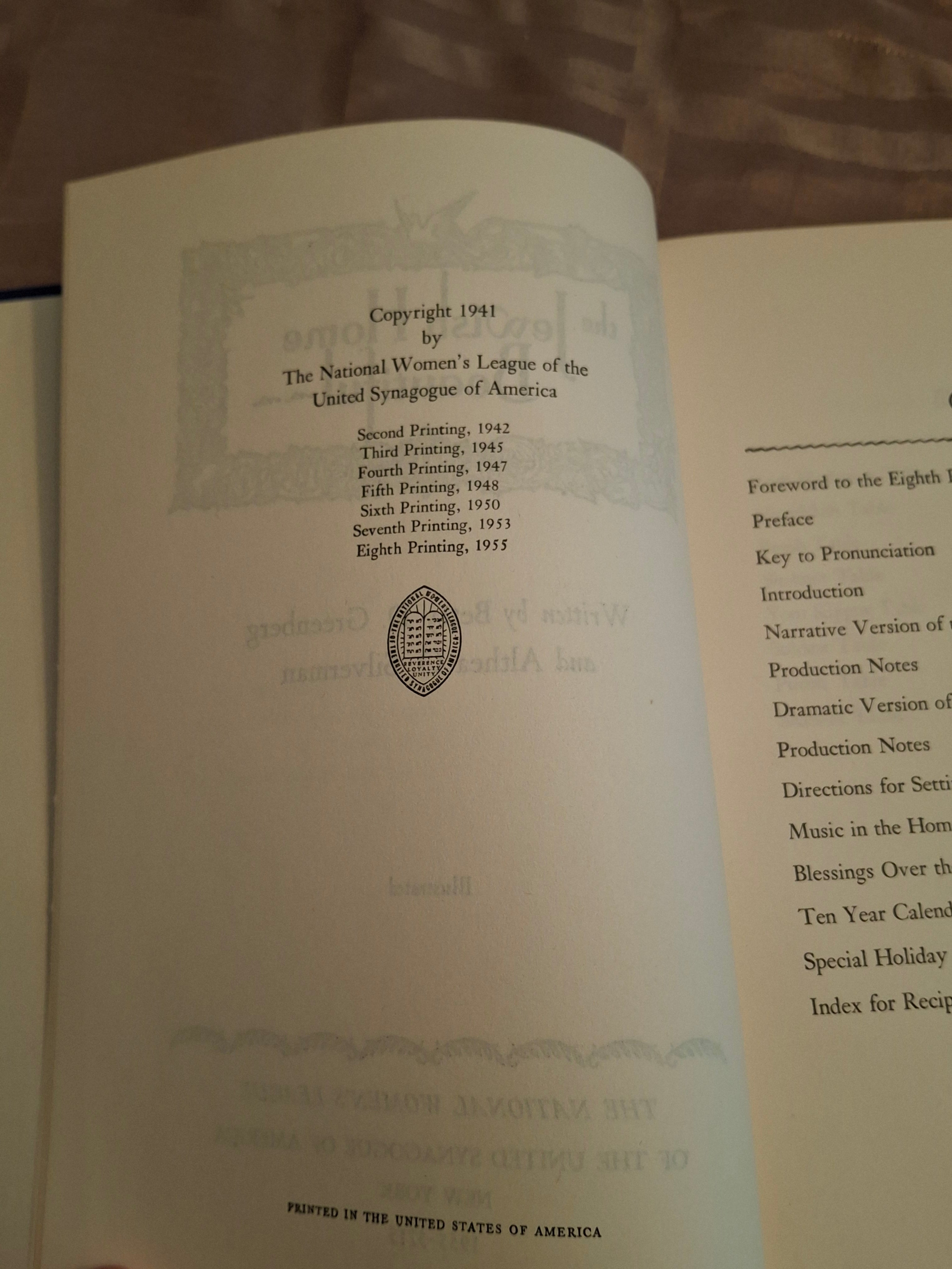Vtg 1955 The Jewish Home Beautiful Hardcover Cookbook 8th Printing Greenberg Silverman Judaica