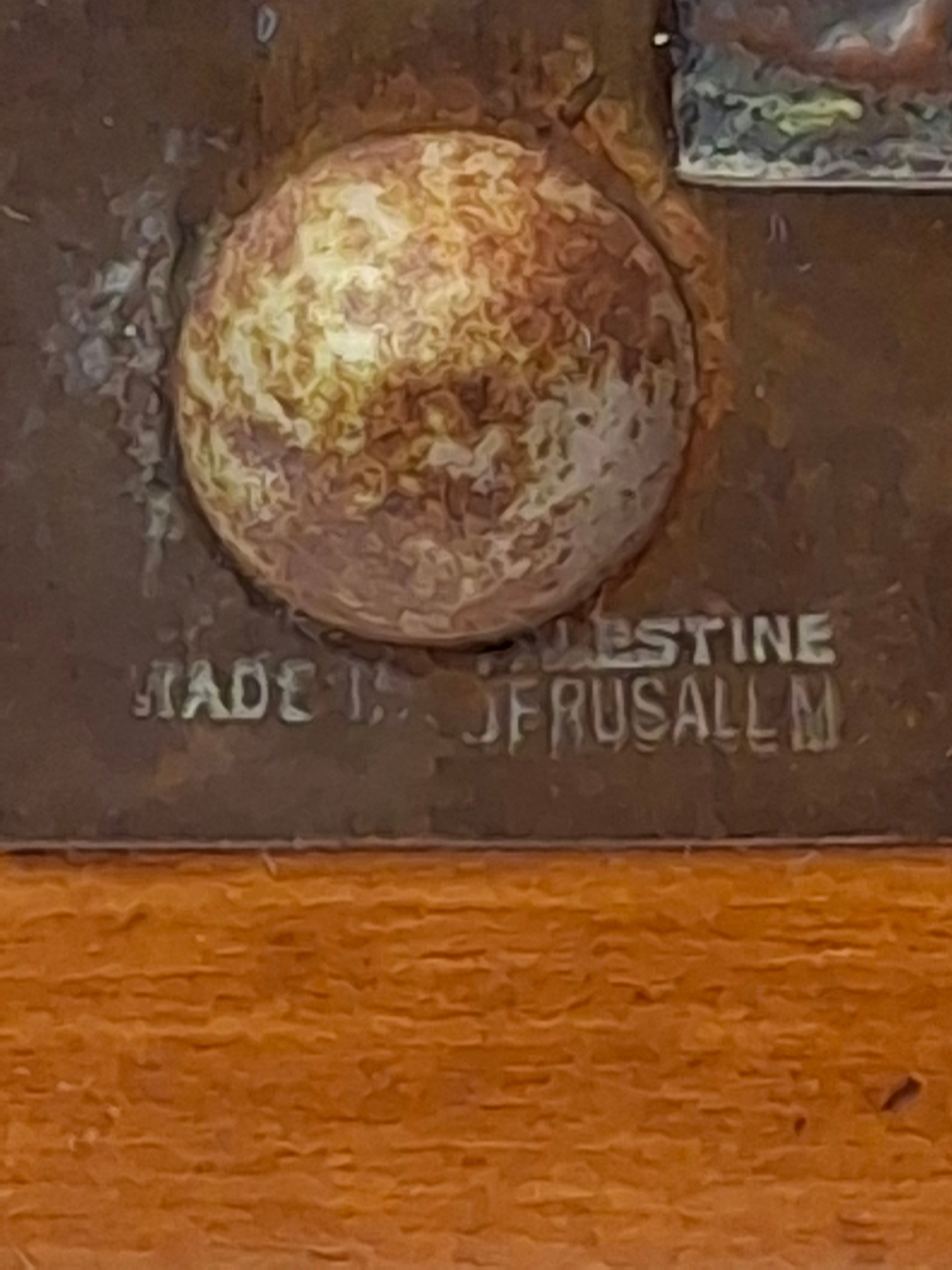 Antique Bezalel Jerusalem Copper Relief Plaque Western Wall Mandate Palestine c. 1920s Judaica