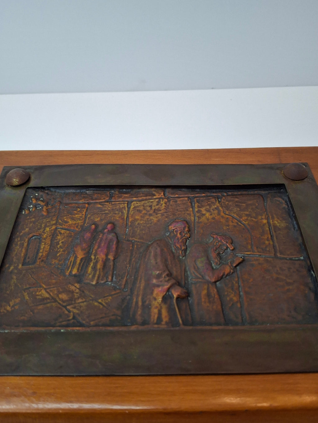 Antique Bezalel Jerusalem Copper Relief Plaque Western Wall Mandate Palestine c. 1920s Judaica